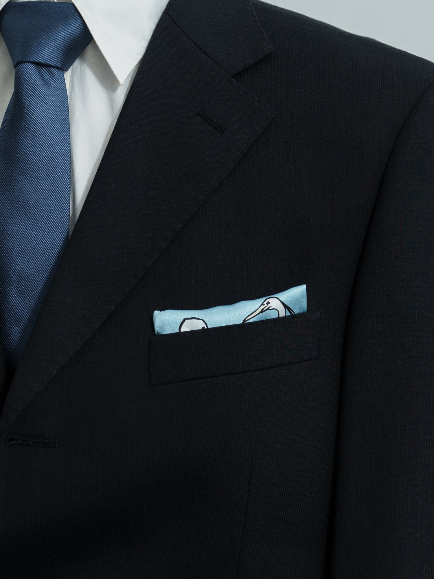 "Little Egret" Silk Pocket Square - Sky Blue - Sky Blue - LOST PATTERN Silk Pocket Square