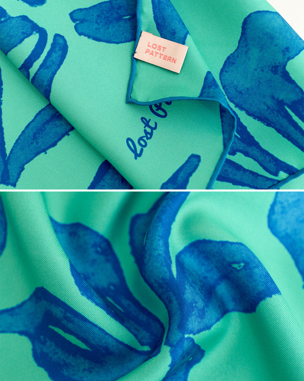 "Tropical Bliss" Silk Bandana Scarf - Ocean Blue - Blue - LOST PATTERN Silk Square Scarf