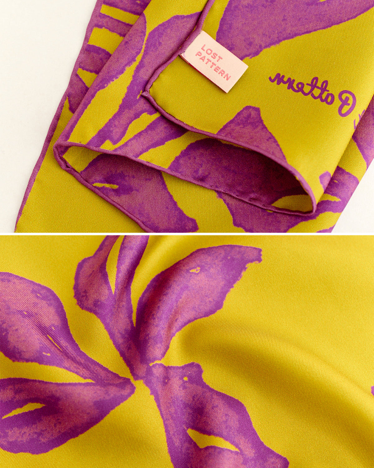 "Tropical Bliss" Silk Bandana Scarf - Golden Hour - Yellow - LOST PATTERN Silk Square Scarf
