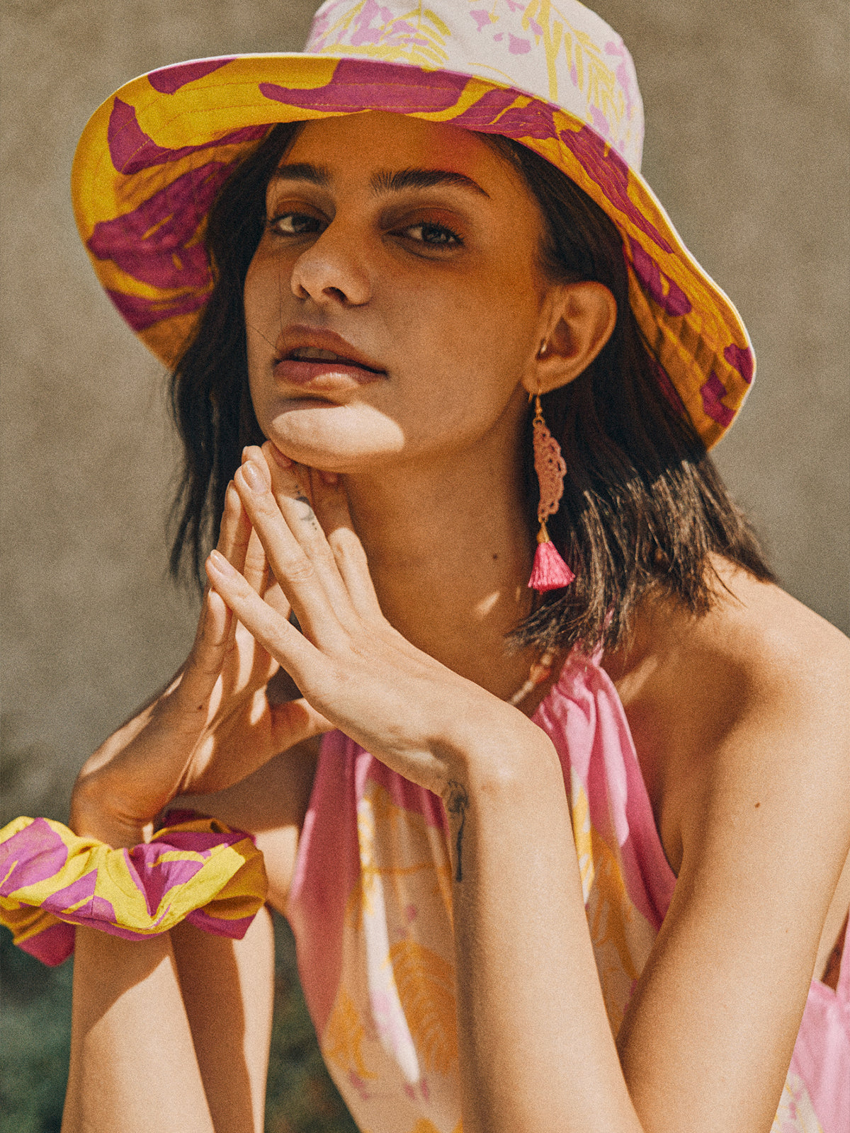 "Tropical Bliss" Reversible Sun Hat - Golden Hour - Yellow - LOST PATTERN Hats