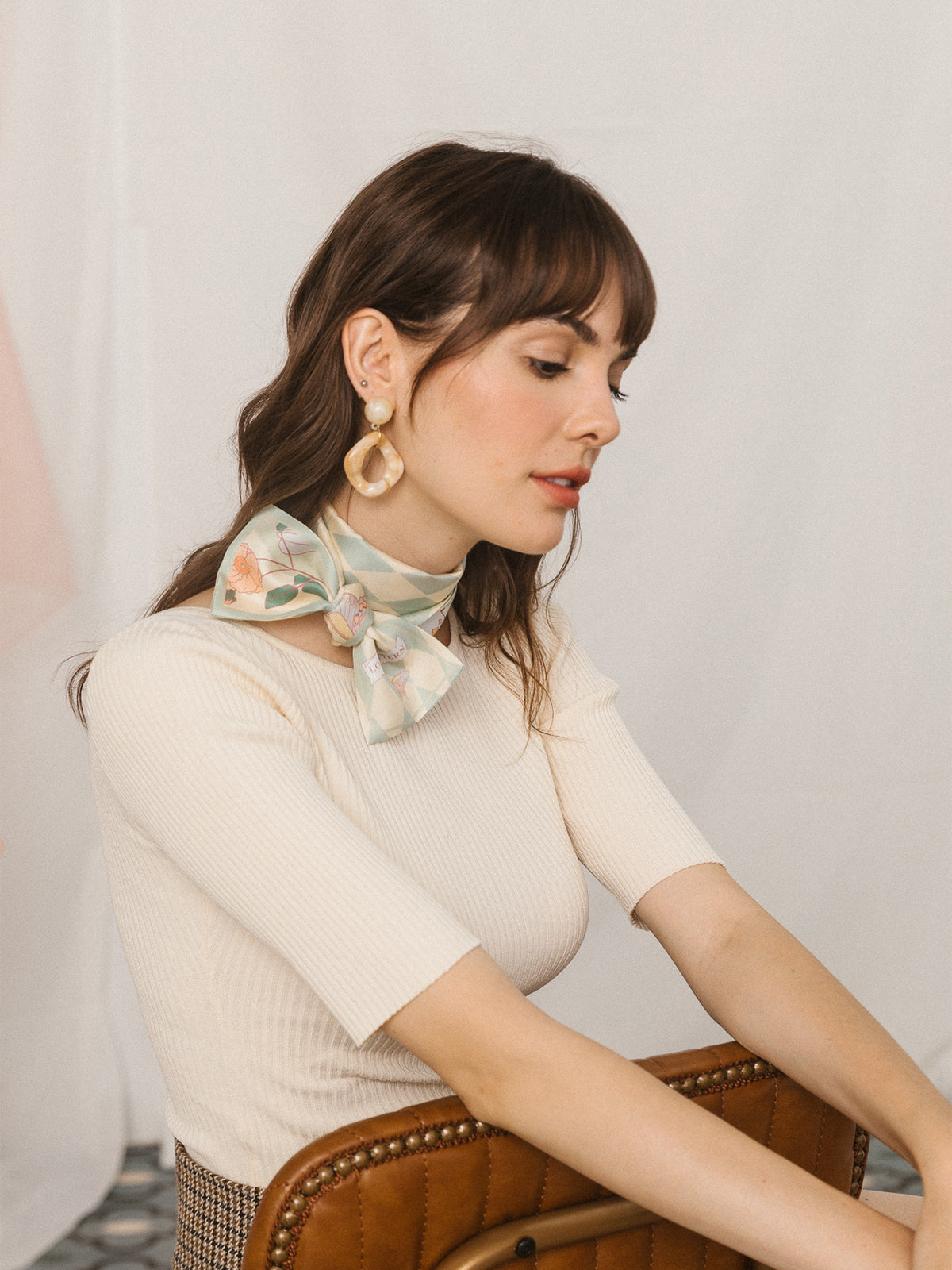 "Wonderland" Silk Twill Neck Bow - Pastel Green