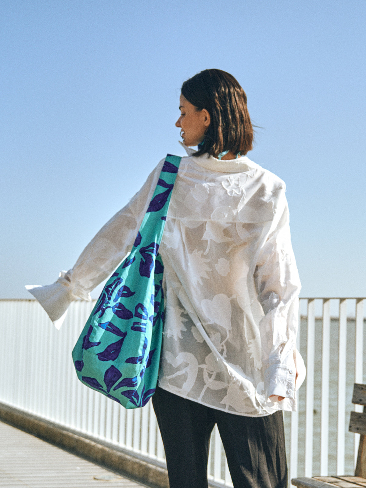 "Tropical Bliss" Hobo Crossbody Bag - Ocean Blue - Ocean Blue - LOST PATTERN Tote Bag