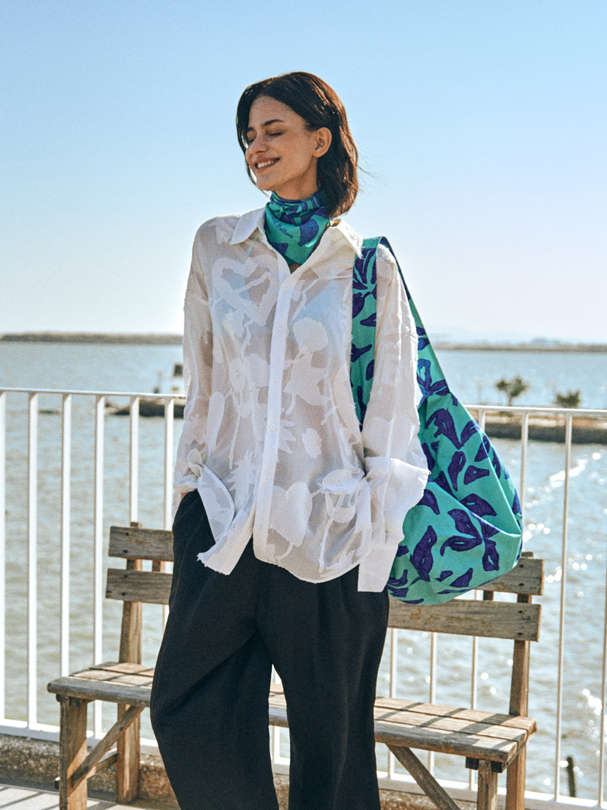 "Tropical Bliss" Hobo Crossbody Bag - Ocean Blue - Ocean Blue - LOST PATTERN Tote Bag