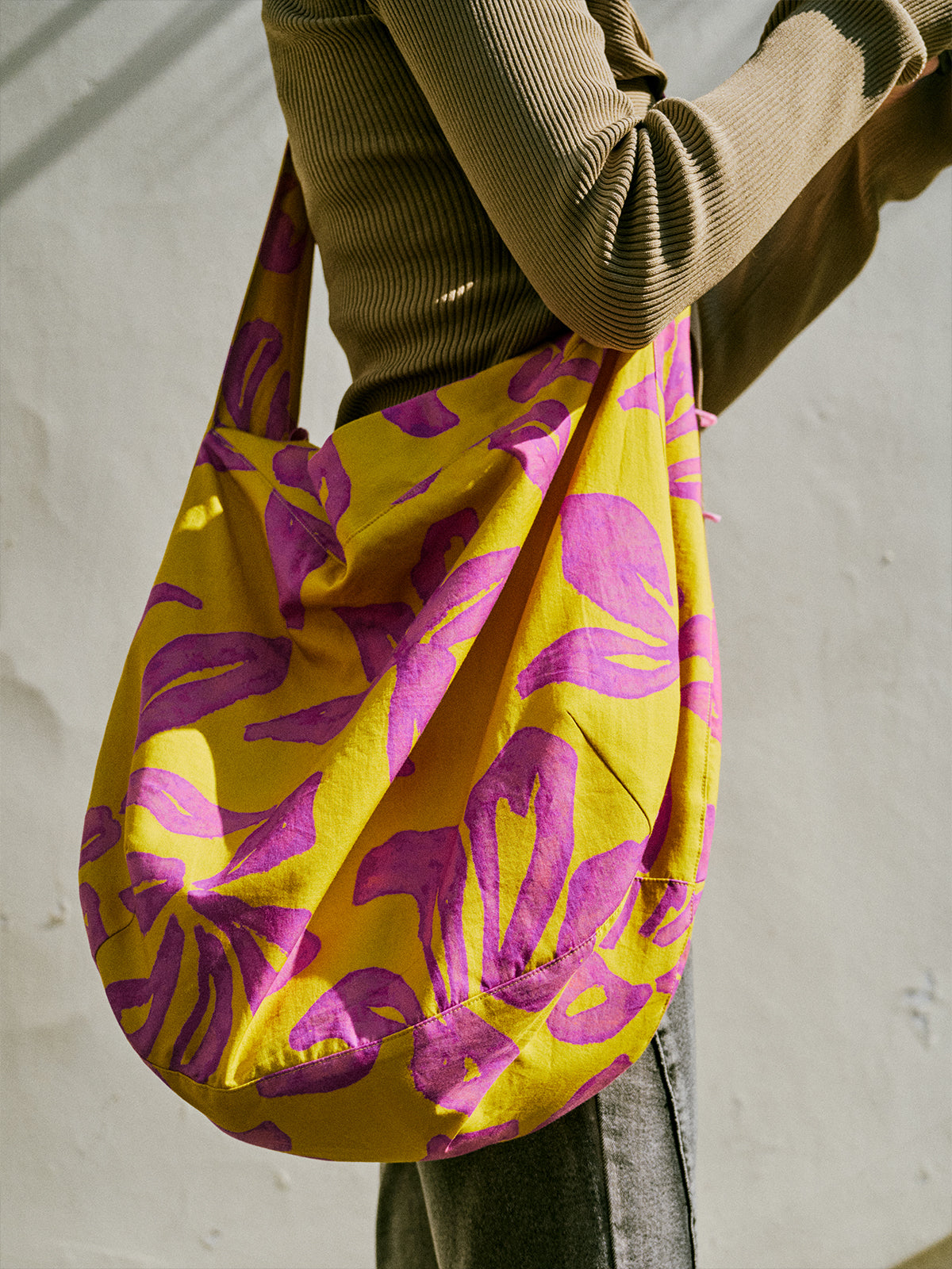 “Tropical Bliss” Hobo Crossbody Bag - Golden Hour - Yellow - LOST PATTERN Tote Bag