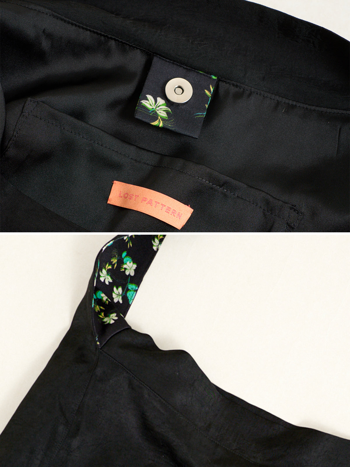 "Beach Blossom" Hobo Crossbody Bag - Black - Black - LOST PATTERN Tote Bag