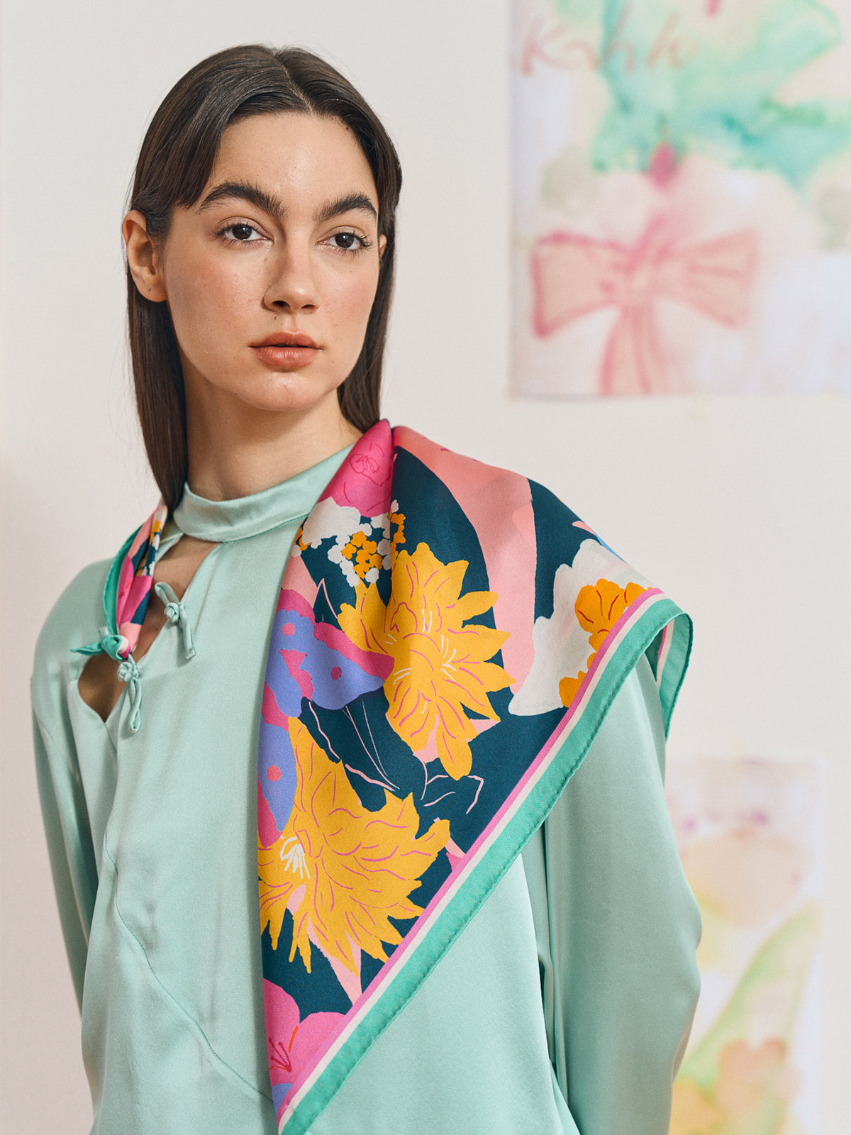 FRIDA x LOST PATTERN "Frida's Garden" Silk Bandana Scarf - Purple - Purple - LOST PATTERN Silk Square Scarf