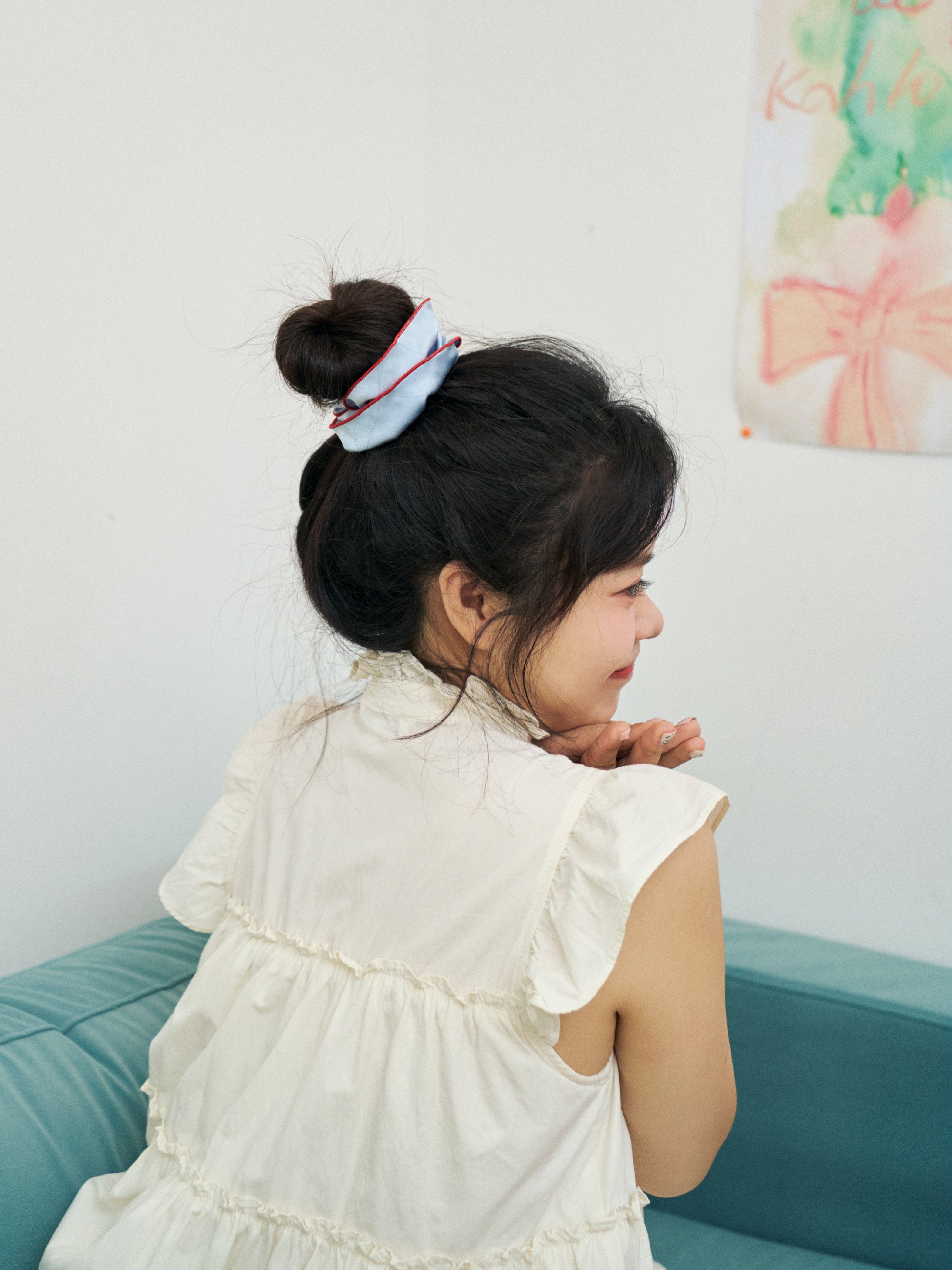 "Maxi Flower" Double-Layer Oversized Silk Scrunchie - Pastel Blue - Pastel Blue - LOST PATTERN Scrunchie