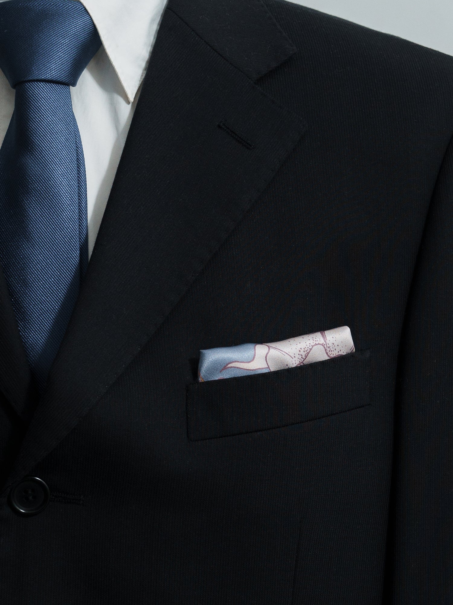 "Datura" Silk Pocket Square - Slate Blue - Slate Blue - LOST PATTERN Silk Pocket Square