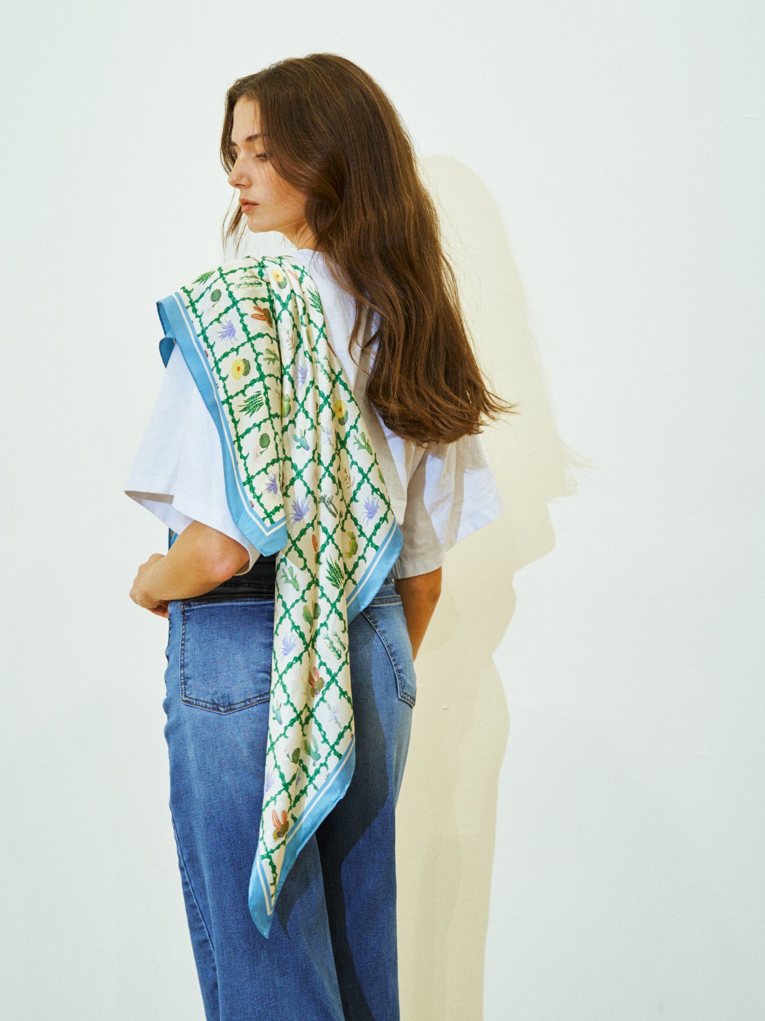 Lost Pattern x NYBG "Oasis Charms" Large Silk Scarf  - Blue