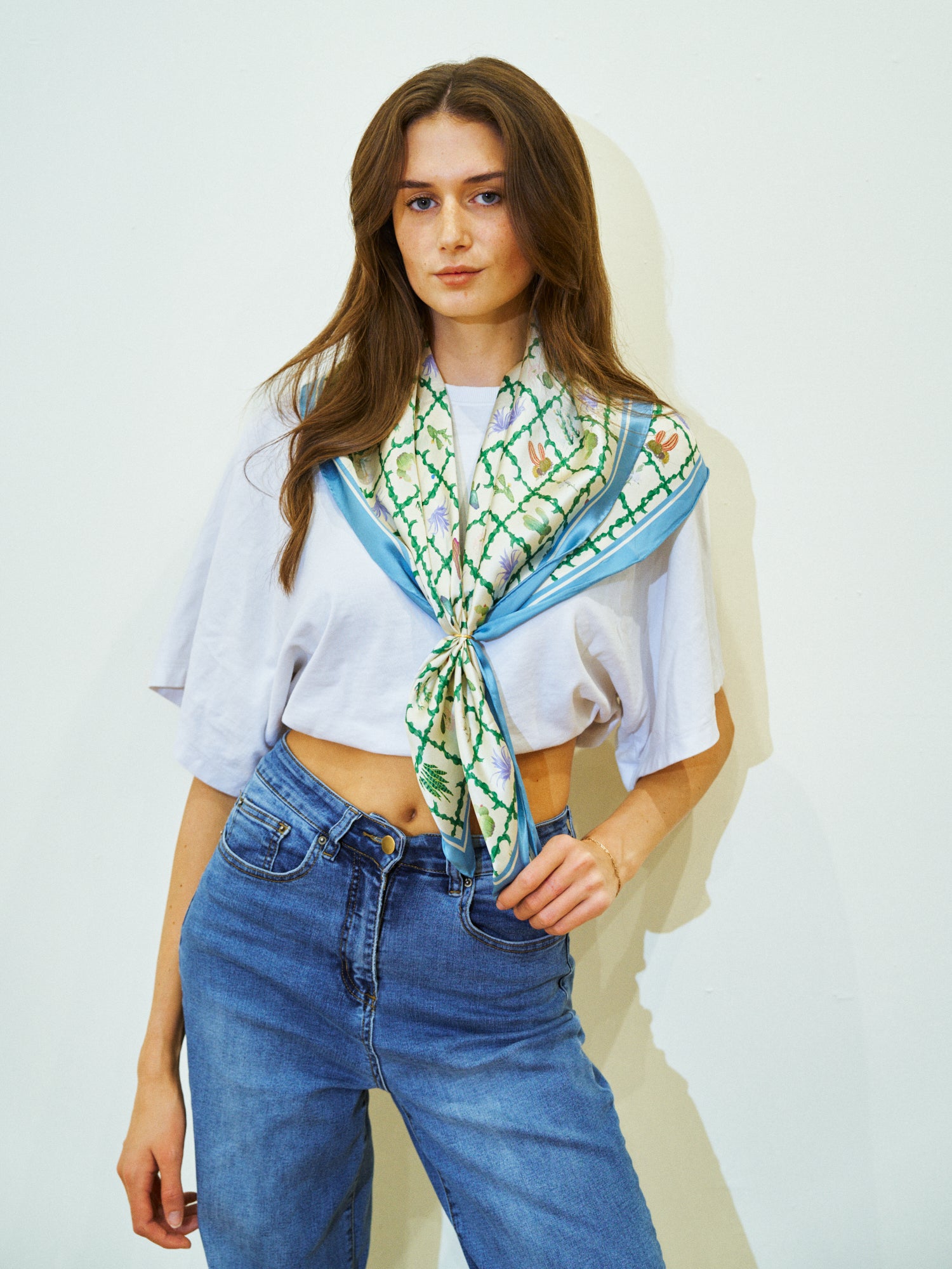 Lost Pattern x NYBG "Oasis Charms" Large Silk Scarf  - Blue