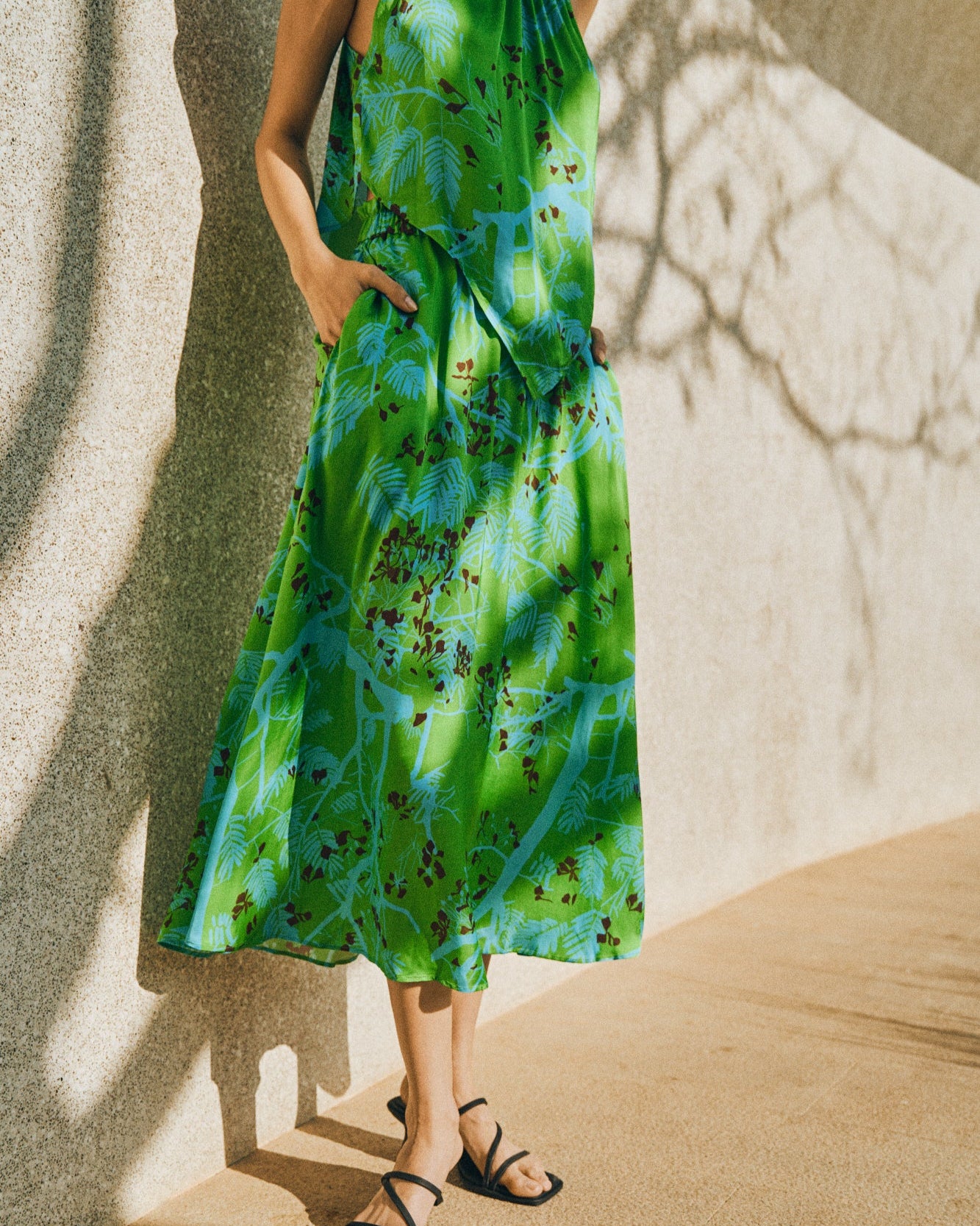 "Coco Dream" Satin Midi Skirt - Green - S - LOST PATTERN Skirt