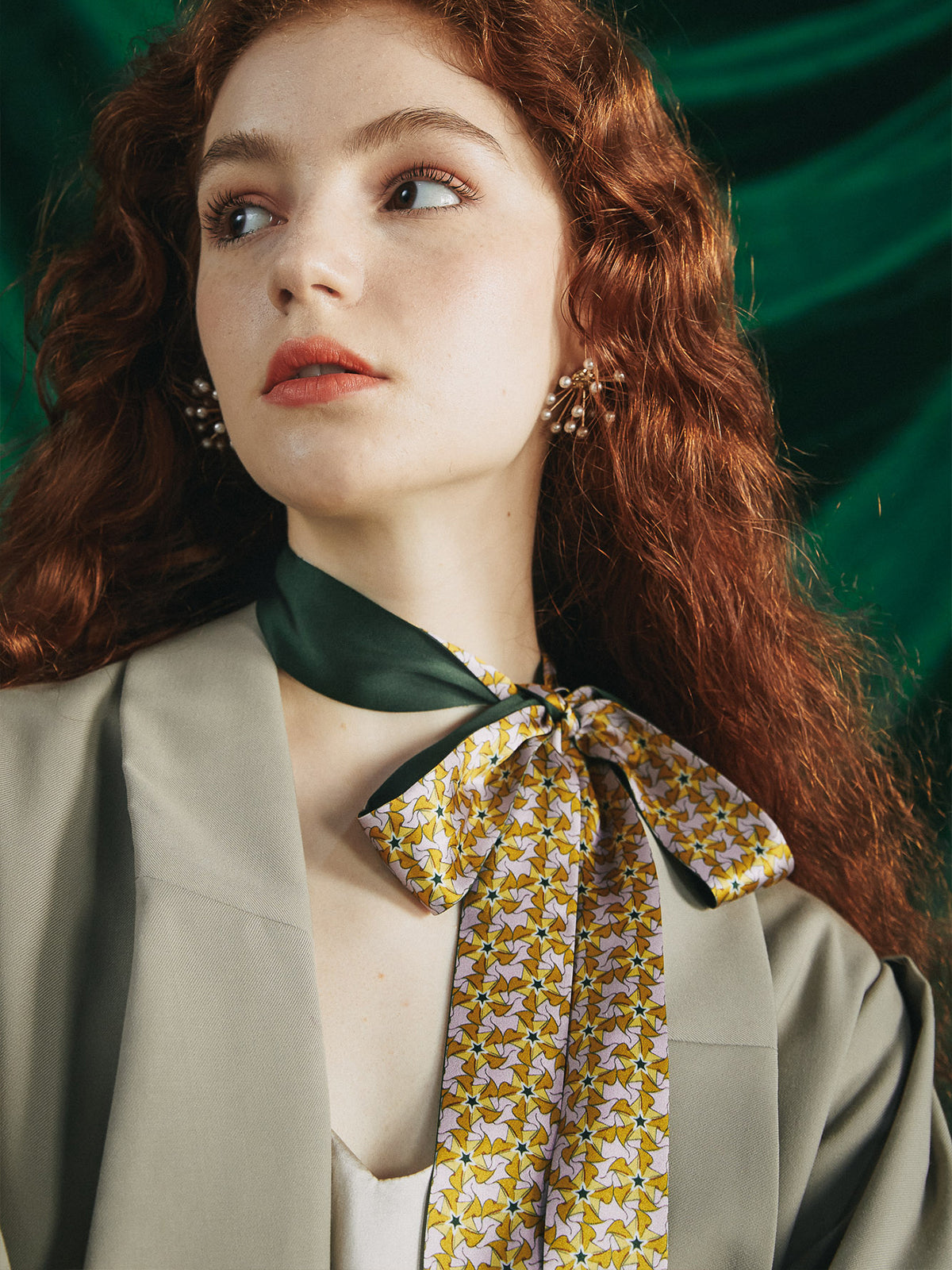 "Secret Garden" Silk Ribbon Scarf - Yellow & Green