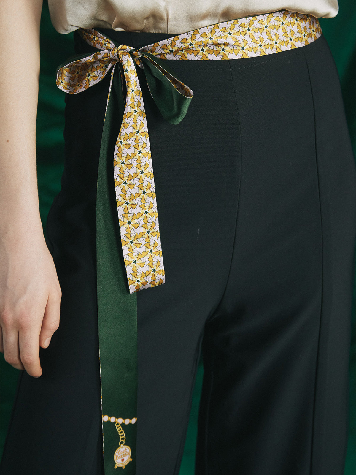 "Secret Garden" Silk Ribbon Scarf - Yellow & Green
