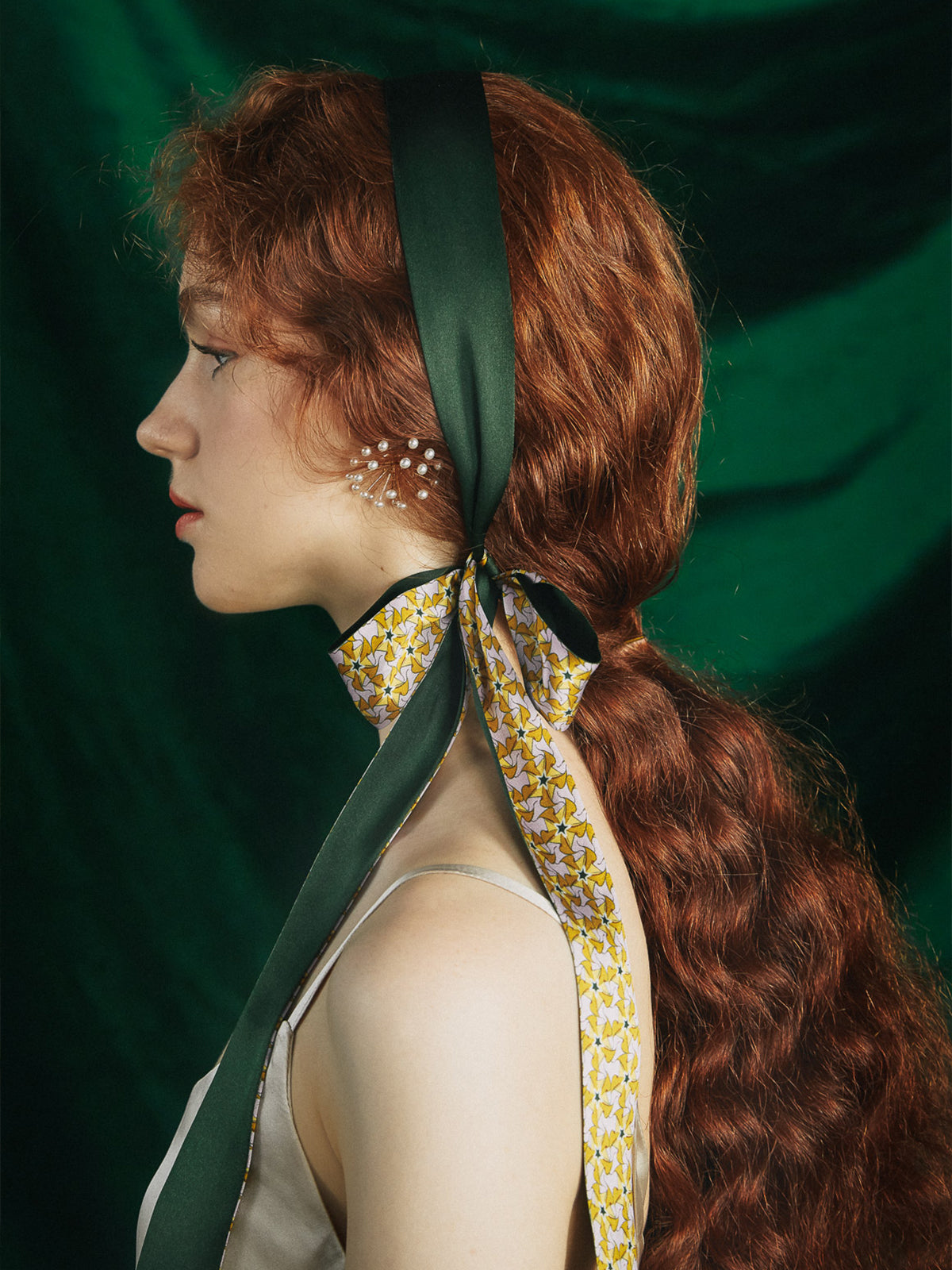 "Secret Garden" Silk Ribbon Scarf - Yellow & Green