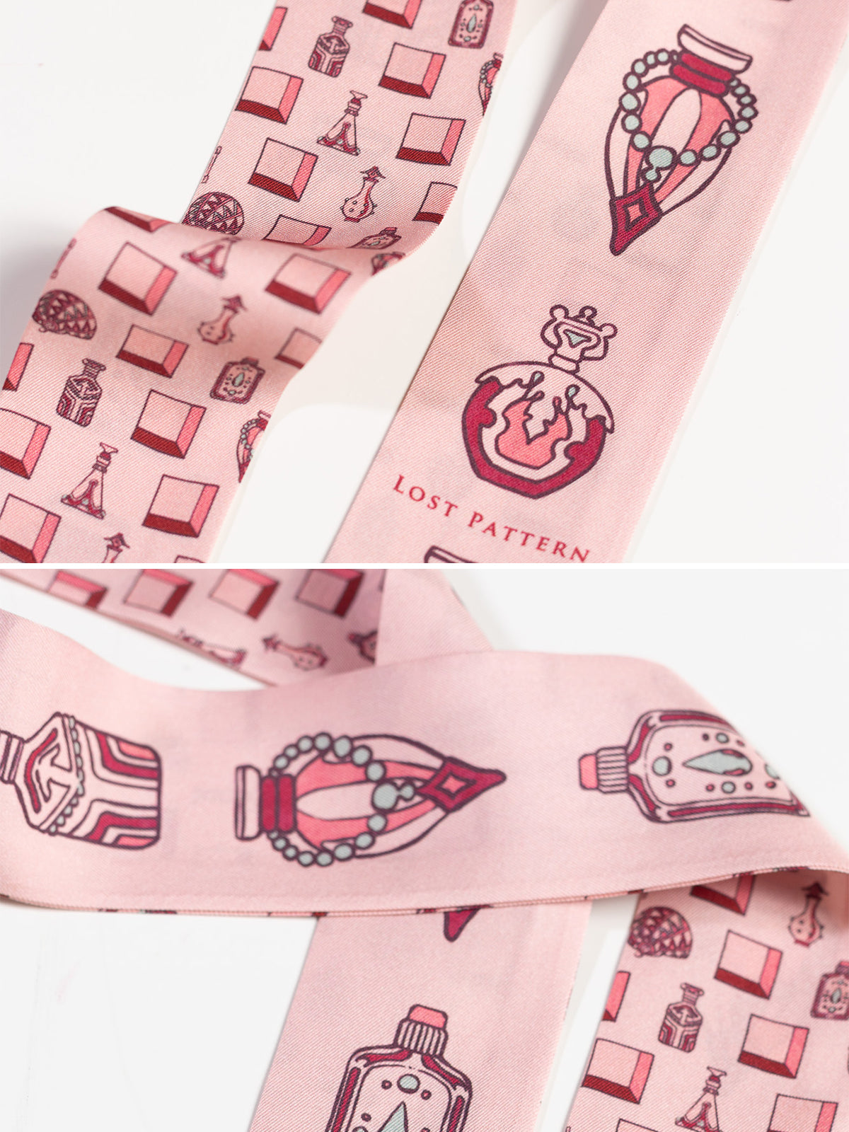 "Amora" Silk Twill Skinny Scarf - Pink