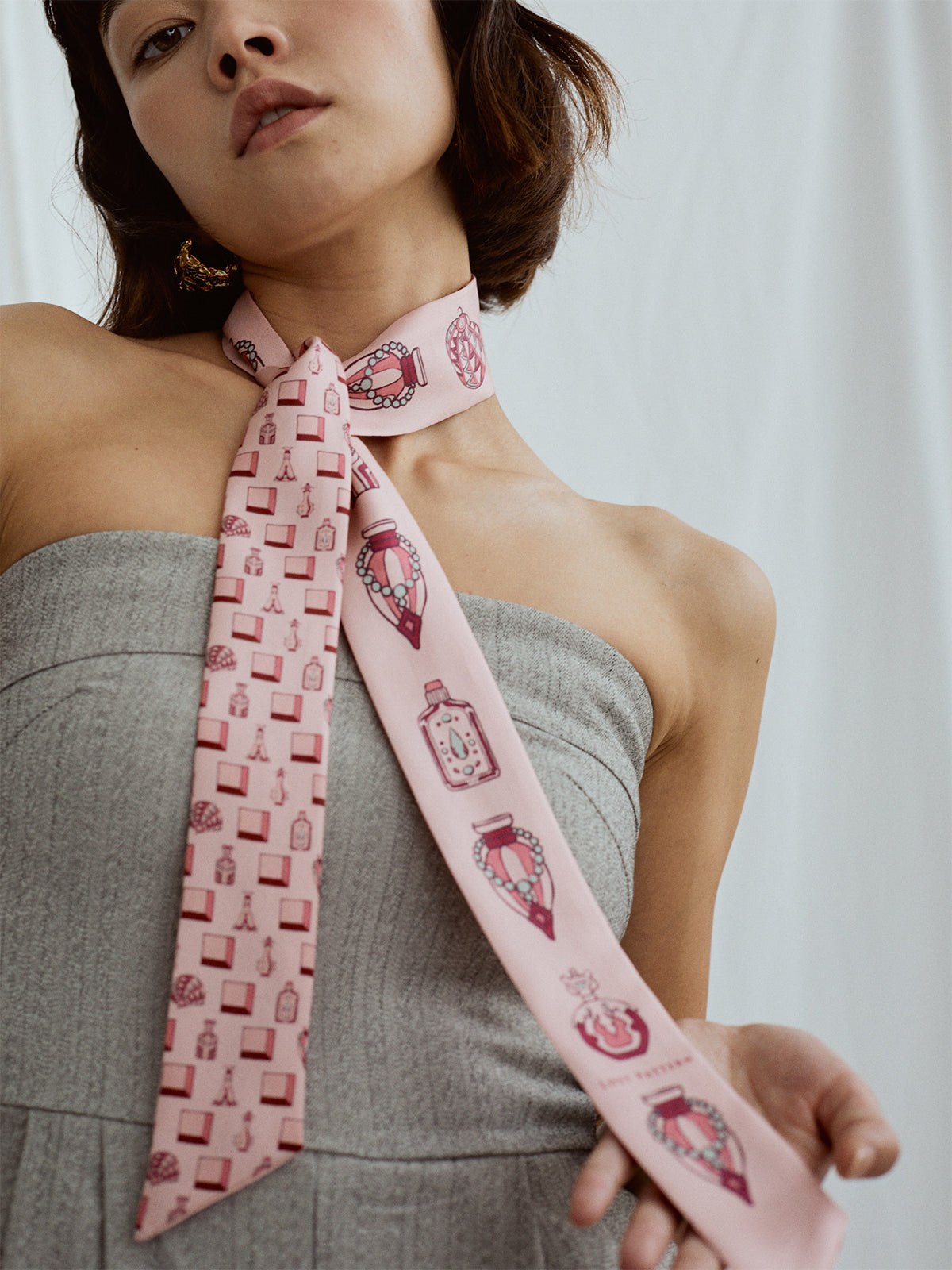 "Amora" Silk Twill Skinny Scarf - Pink