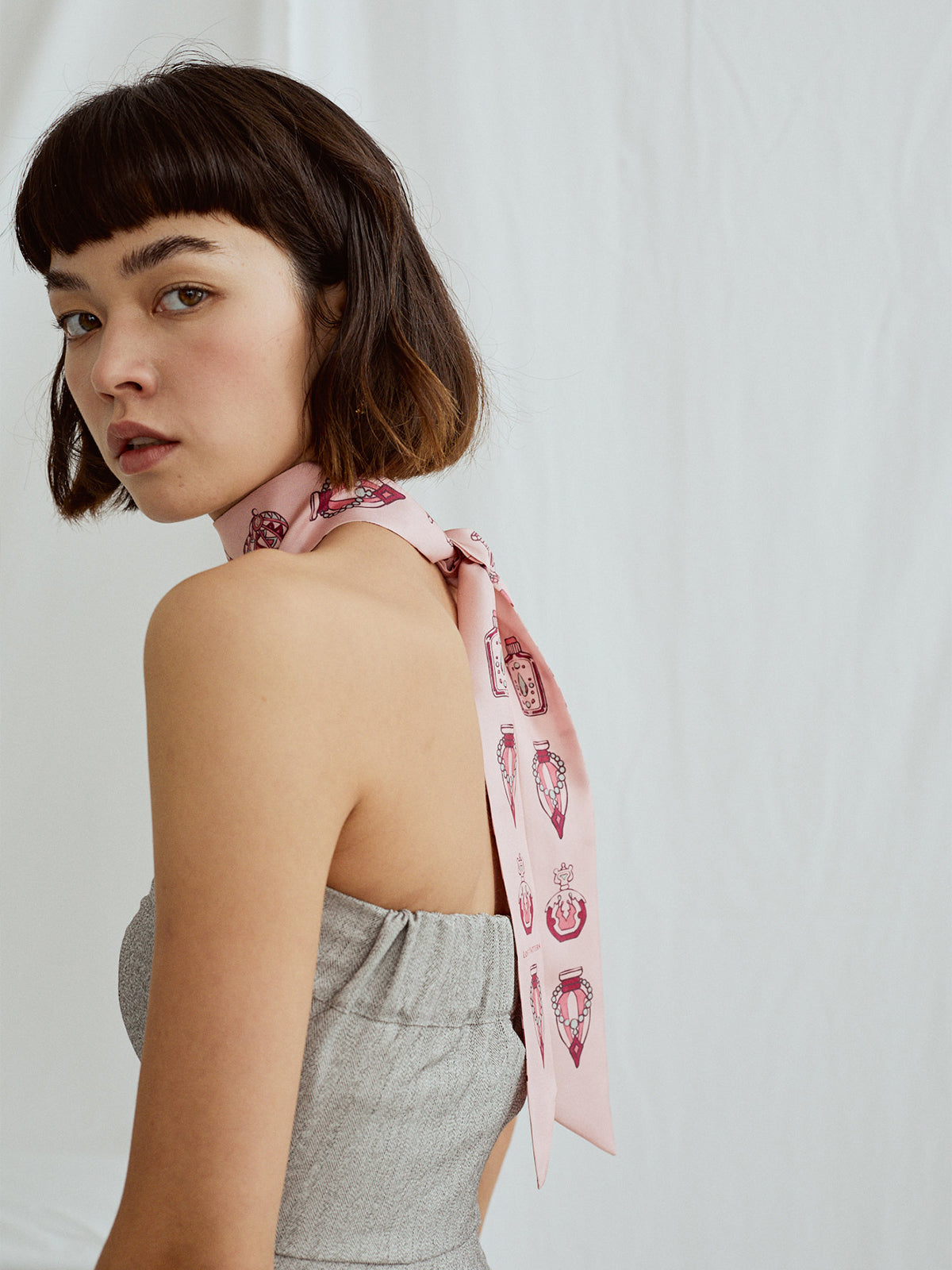 "Amora" Silk Twill Skinny Scarf - Pink