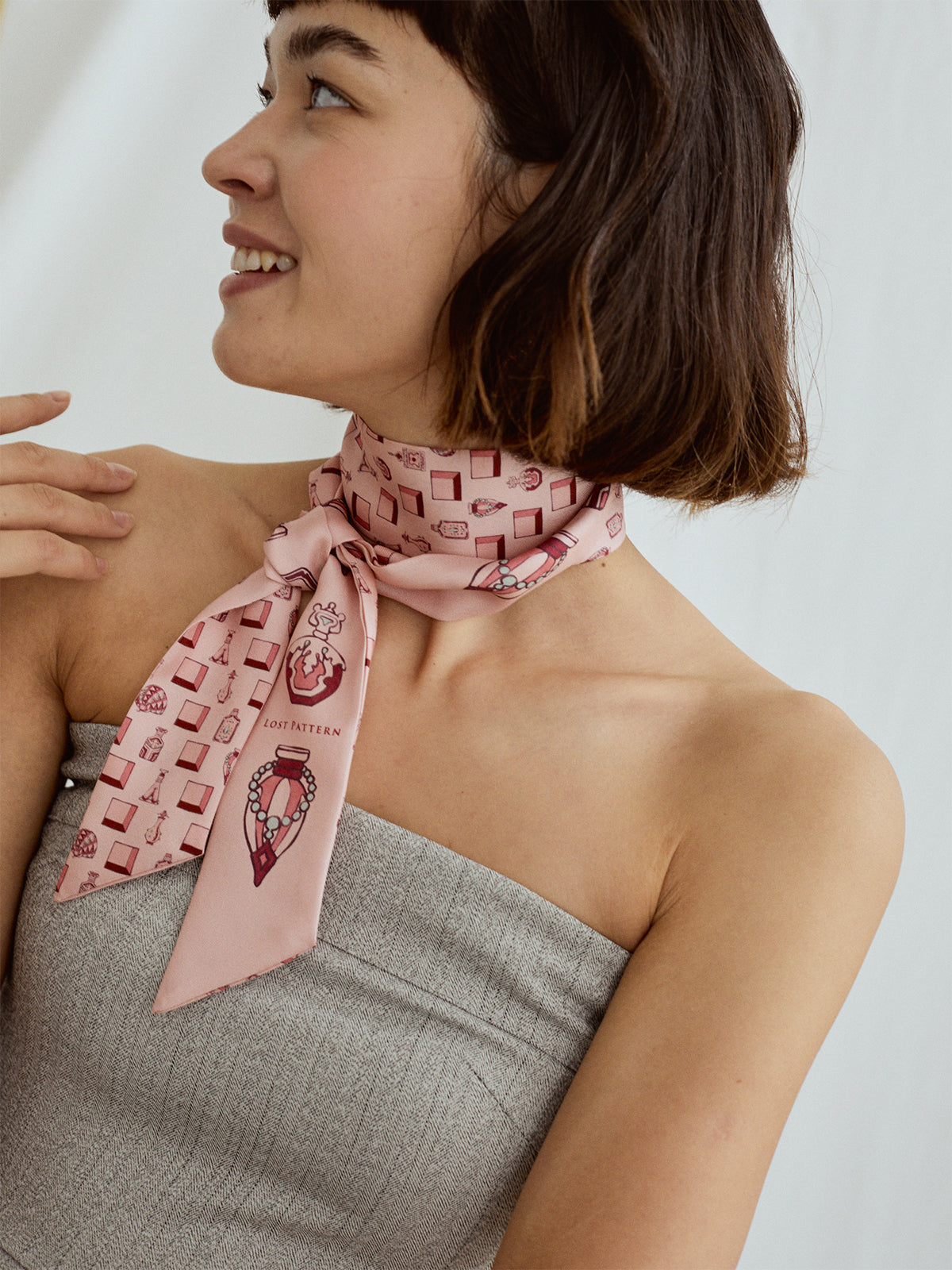 "Amora" Silk Twill Skinny Scarf - Pink