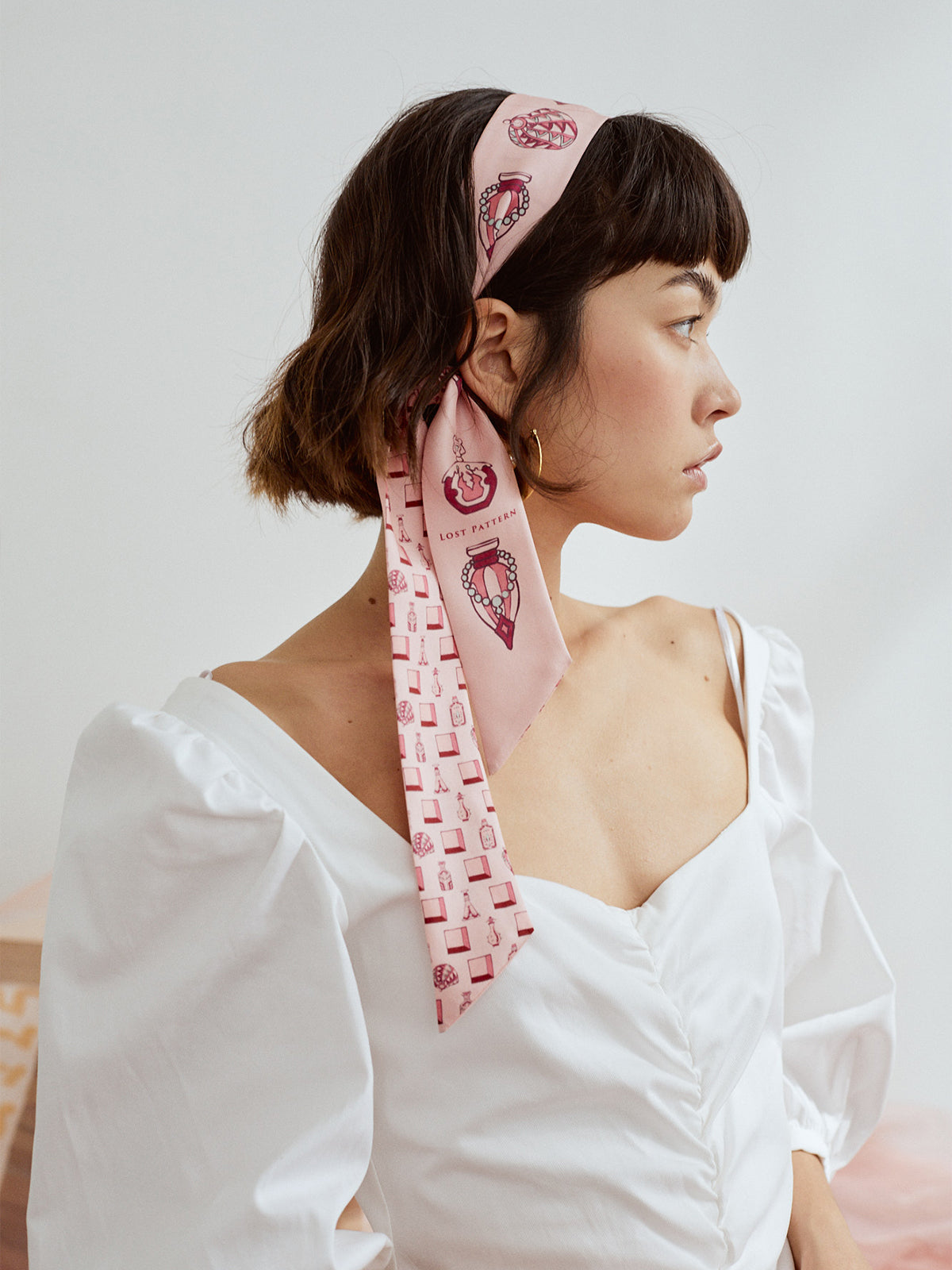 "Amora" Silk Twill Skinny Scarf - Pink
