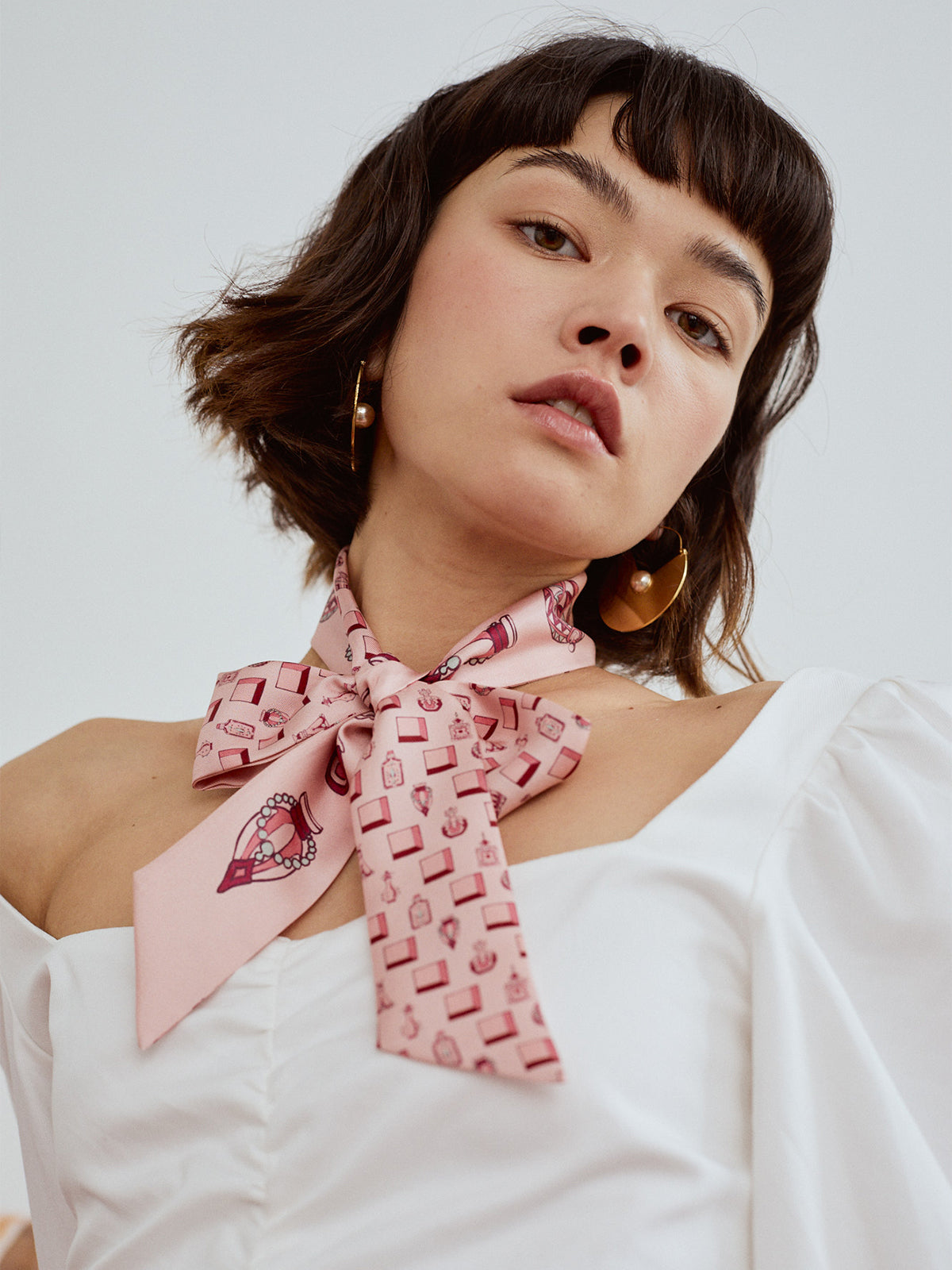 "Amora" Silk Twill Skinny Scarf - Pink