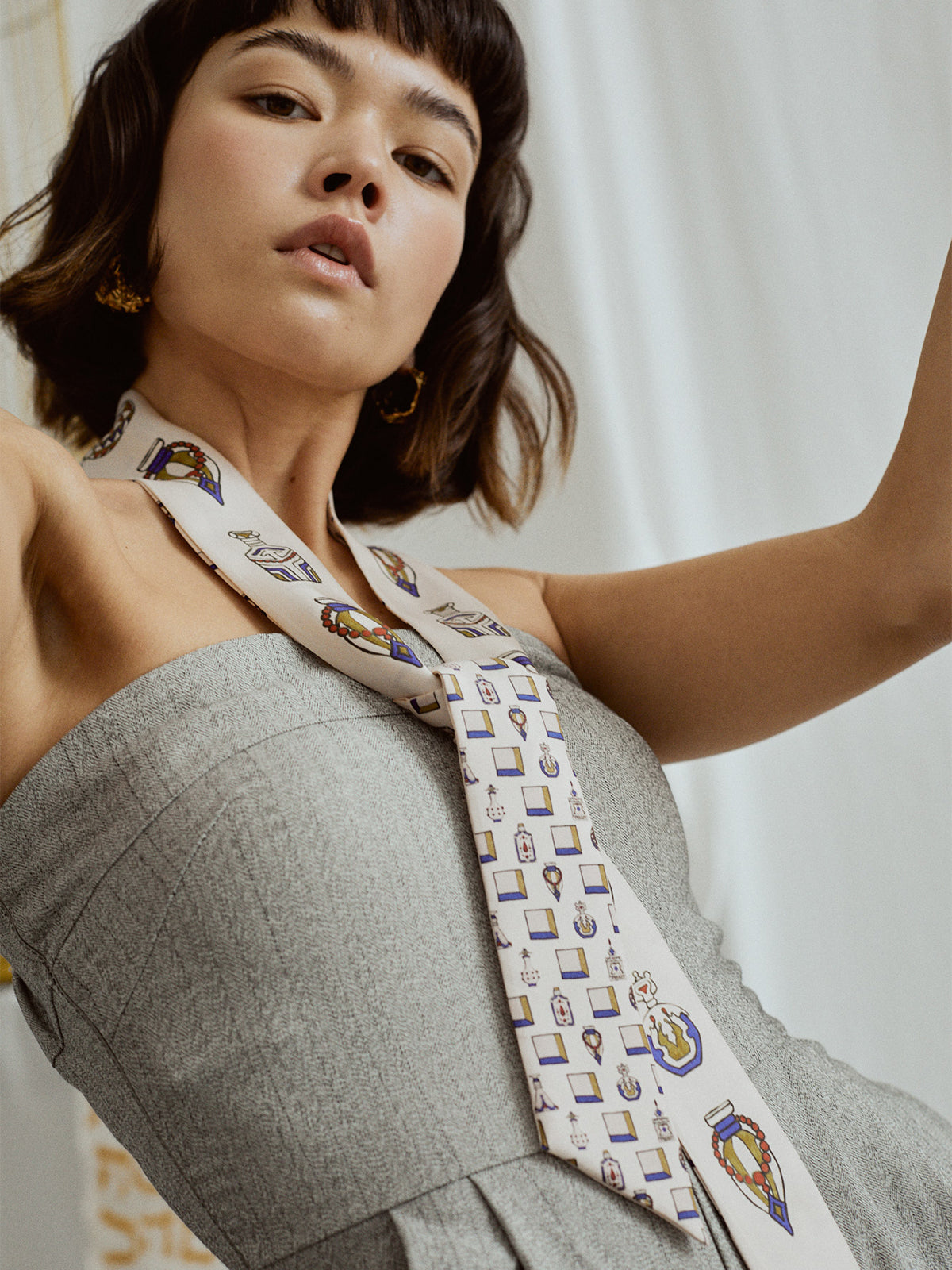 "Amora" Silk Twill Skinny Scarf - Champagne