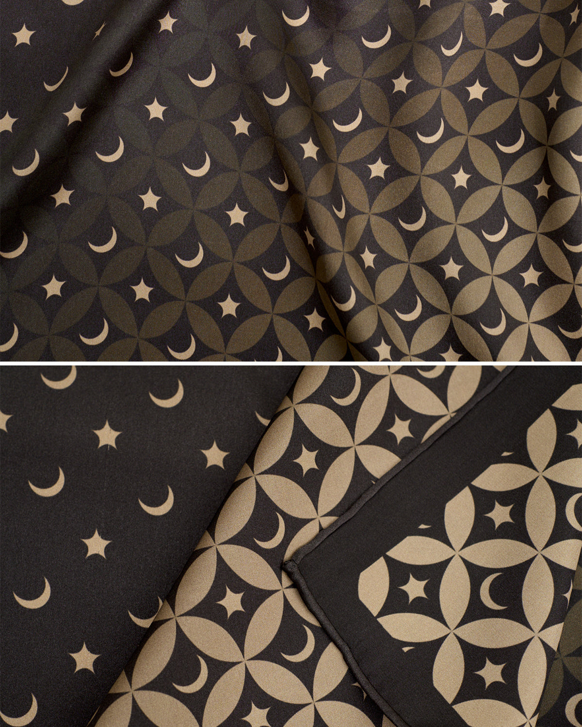 "Moonlit Stars" Silk Bandana Scarf - Black - Black - LOST PATTERN Silk Bandana