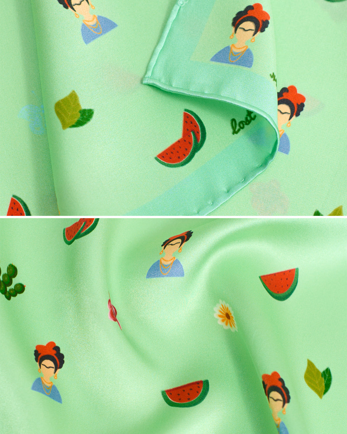 "Frida's Desert Bloom" Silk Bandana Scarf - Green