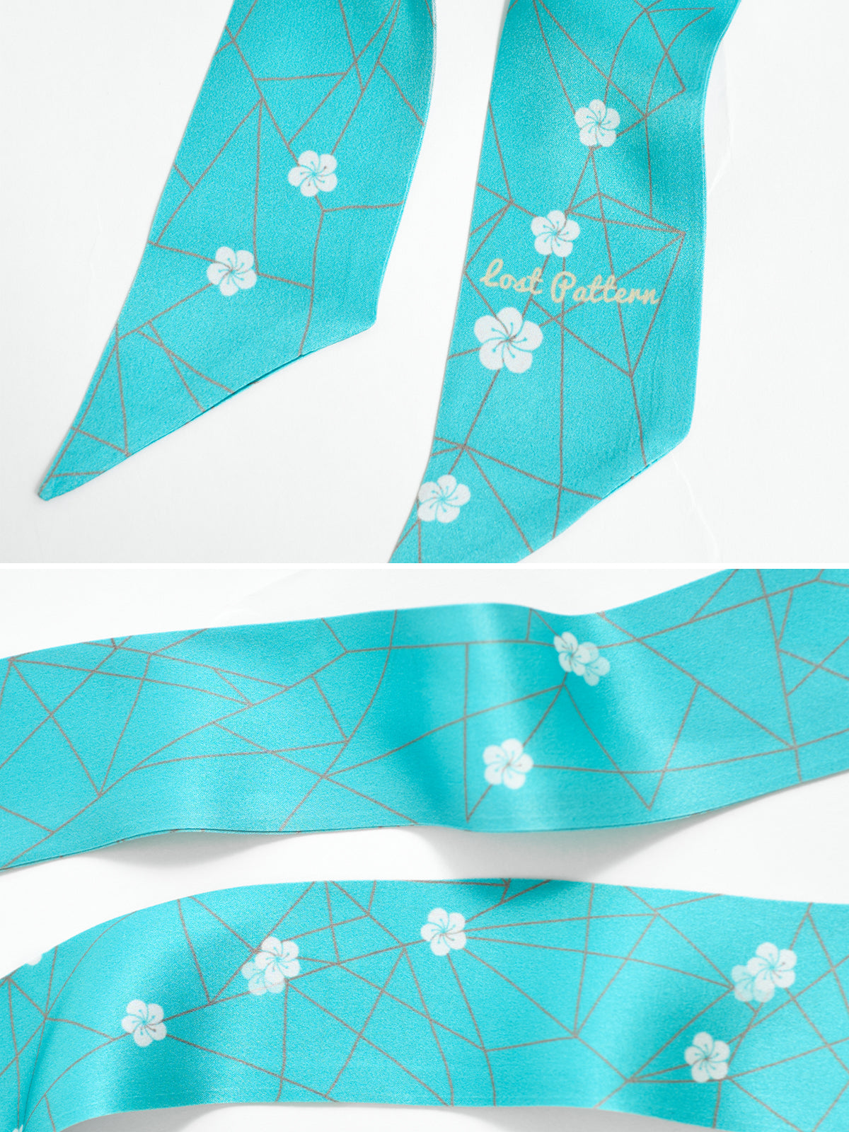 "Almond Blossom" Silk Skinny Scarf - Turquoise