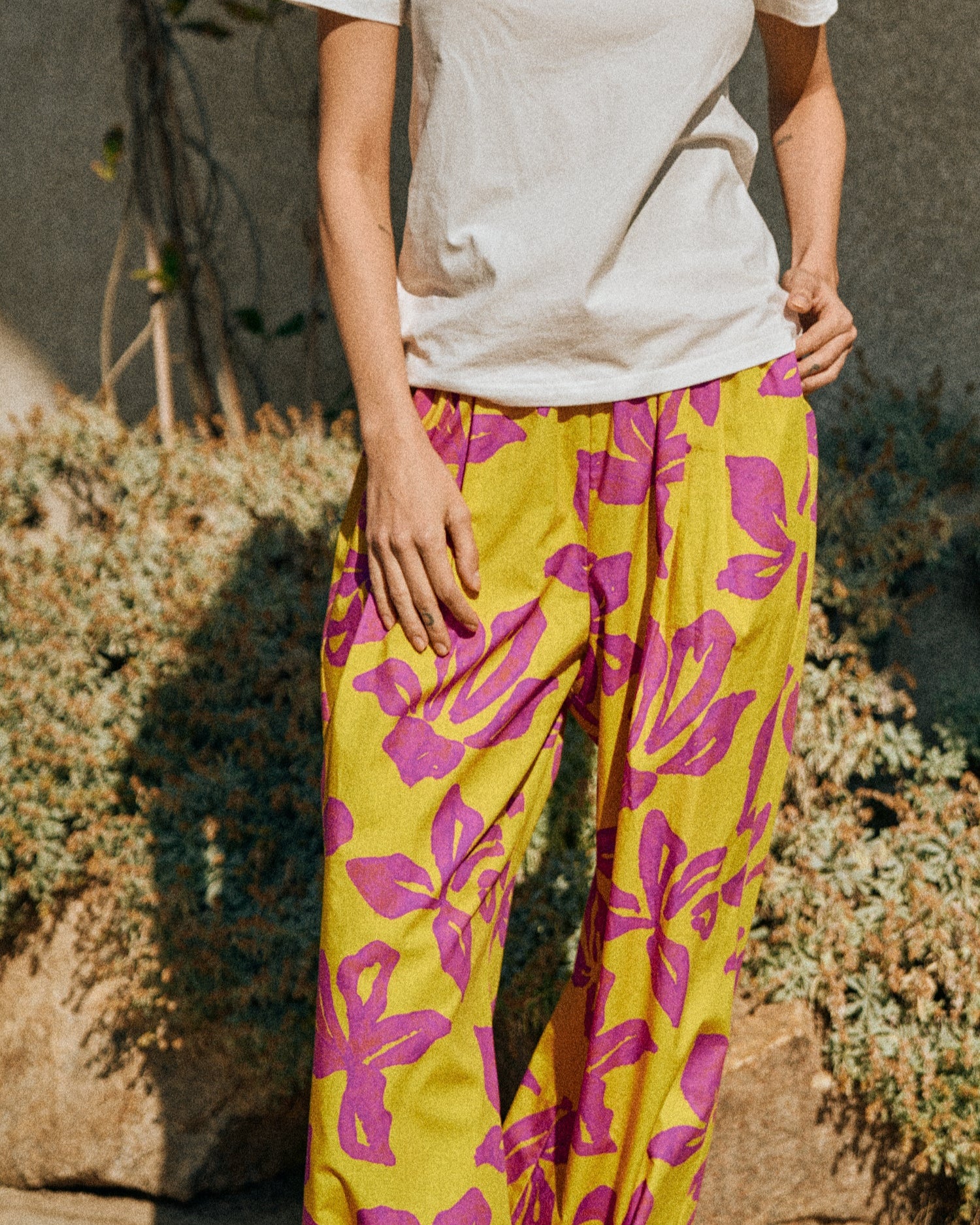 "Tropical Bliss" Wide-Leg Palazzo Pants - Golden Hour - S - LOST PATTERN Pants