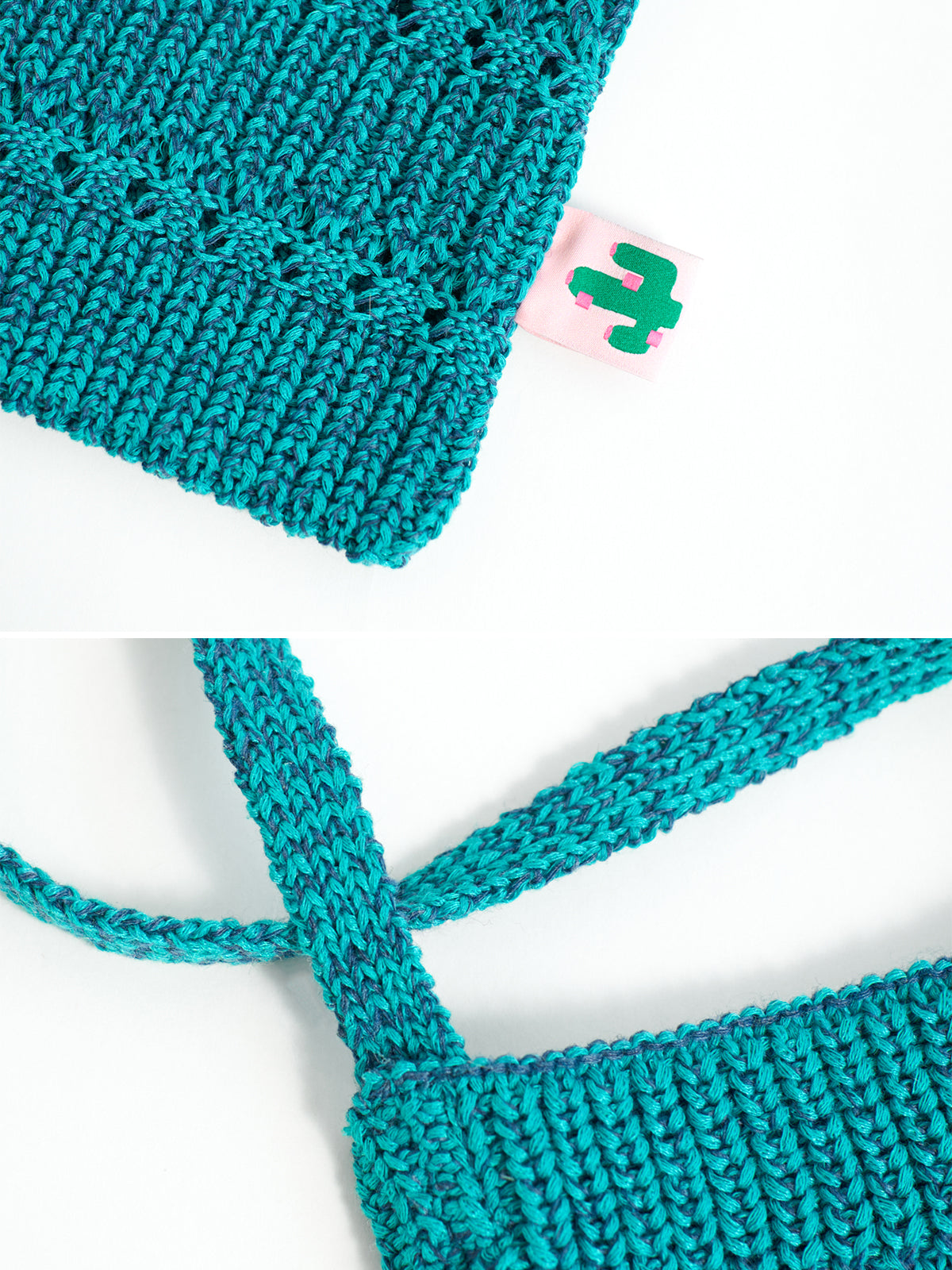 "Cactus" Crochet Crossbody Phone Bag - Turquoise