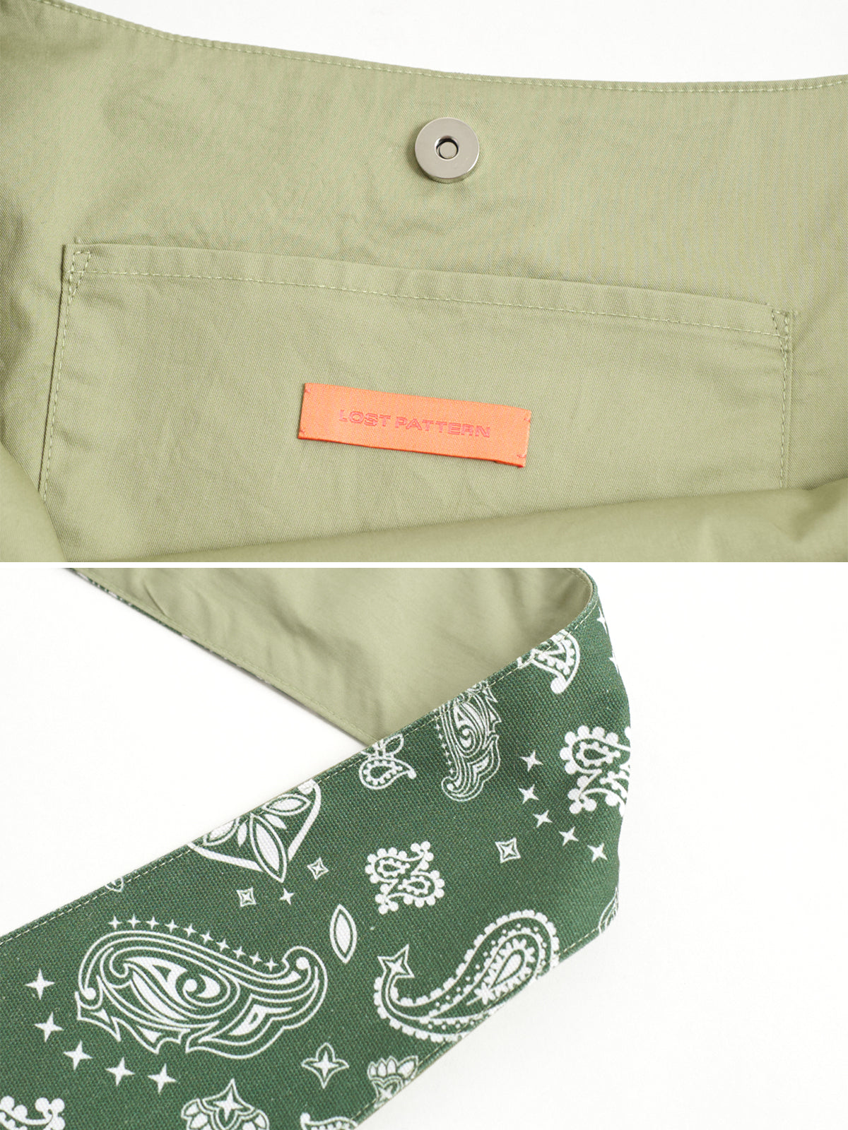 "Paisley" Cotton Hobo Shoulder Bag - Sagebrush Green