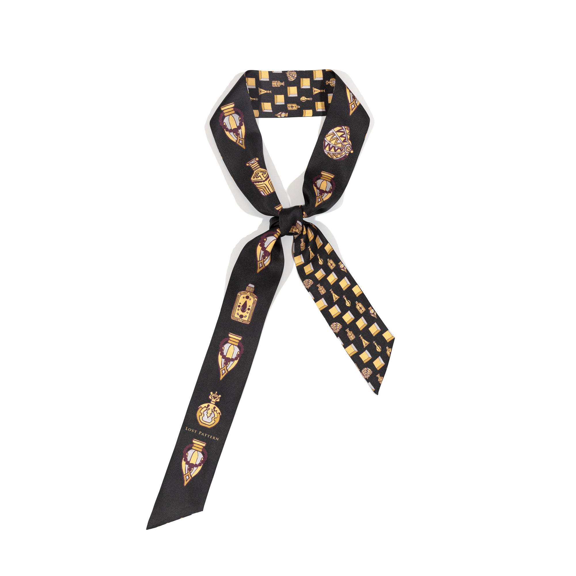 "Amora" Silk Twill Skinny Scarf - Golden & Black