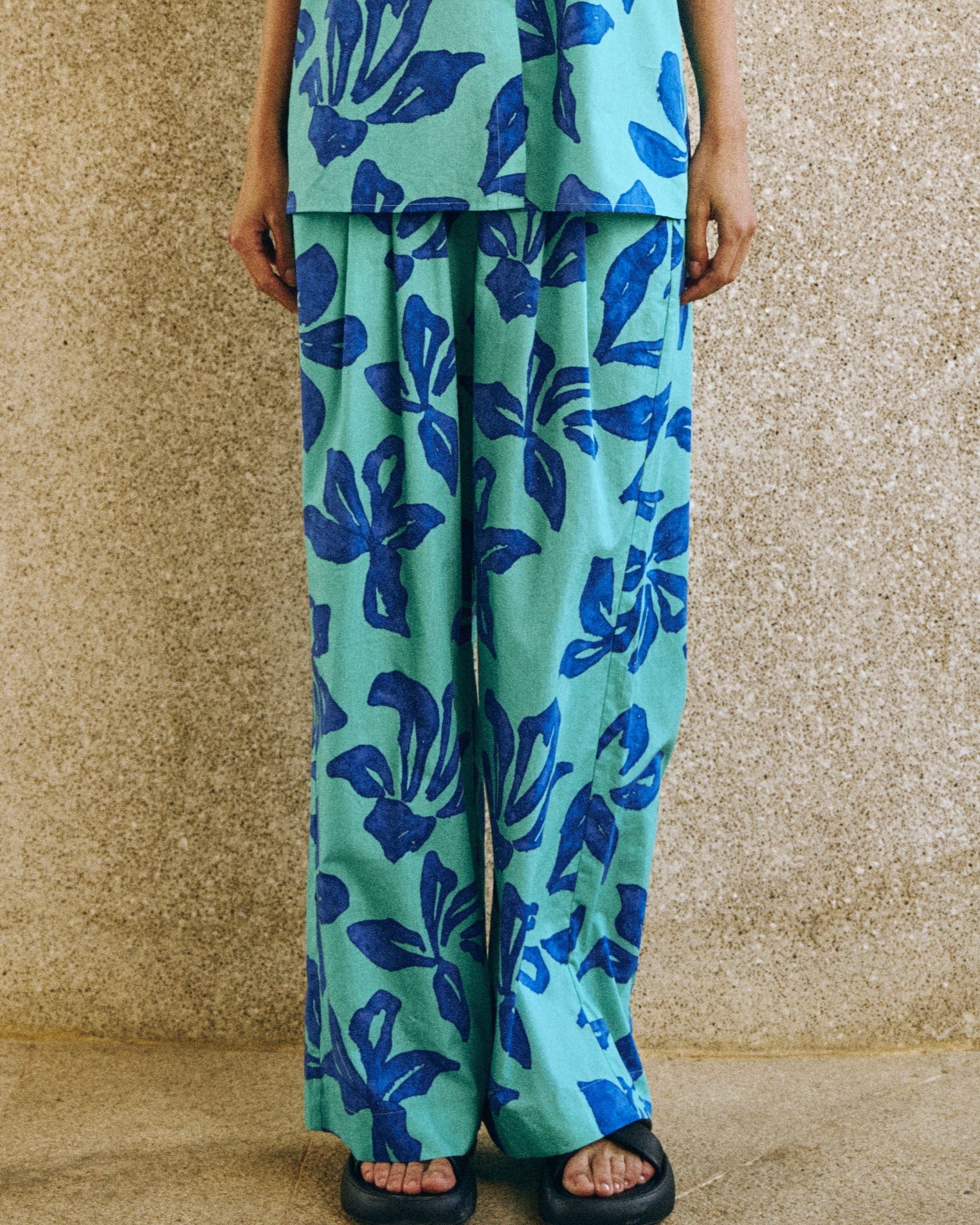 "Tropical Bliss" Wide-Leg Palazzo Pants - Ocean Blue - S - LOST PATTERN Pants