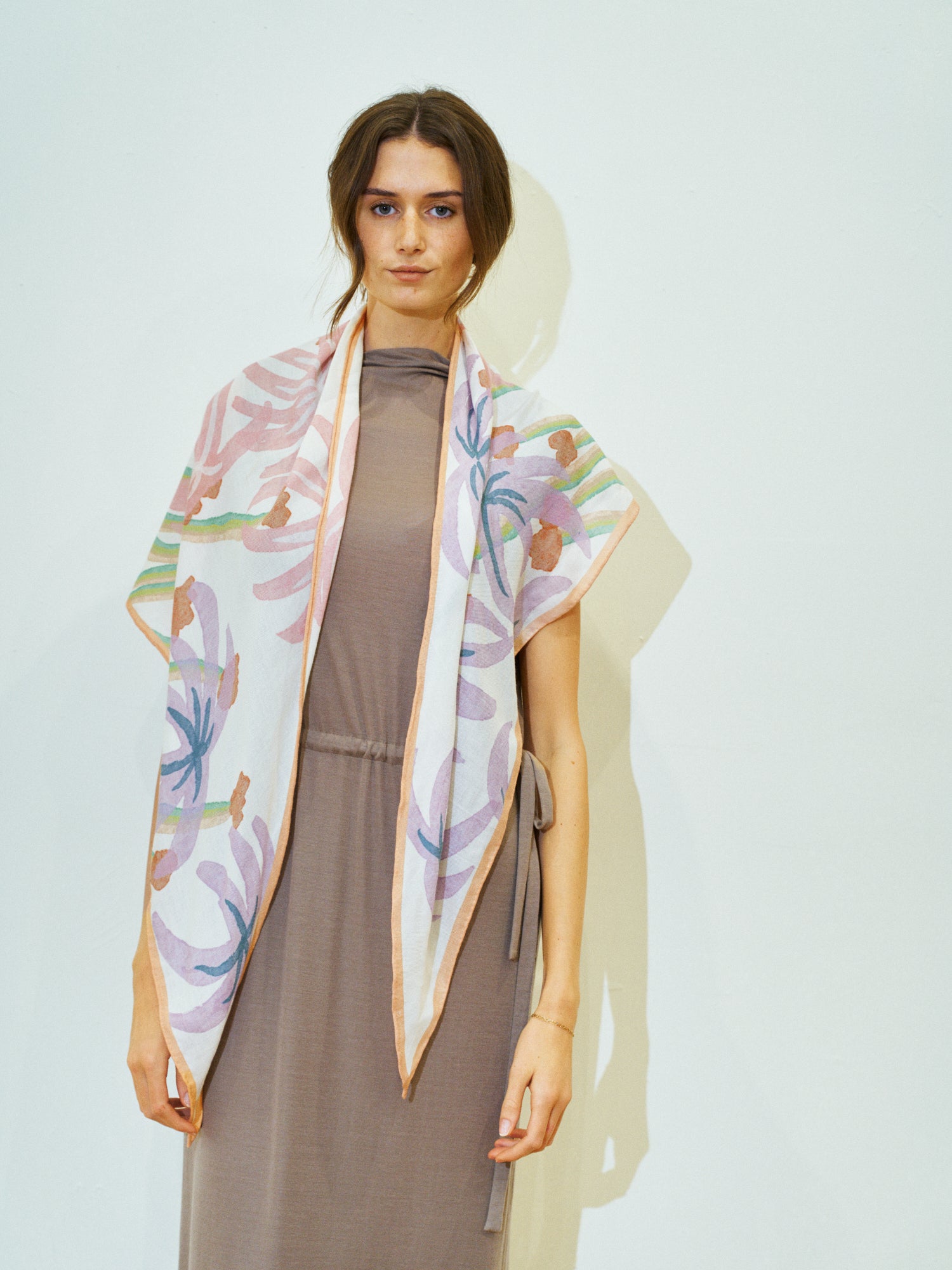 "Ethereal Mirage" Wool-Silk Triangle Wrap Scarf - Pink