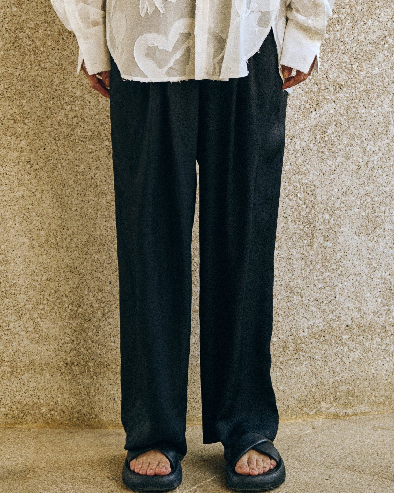 "Beach Blossom" Wide-Leg Palazzo Pants - Black - S - LOST PATTERN Pants