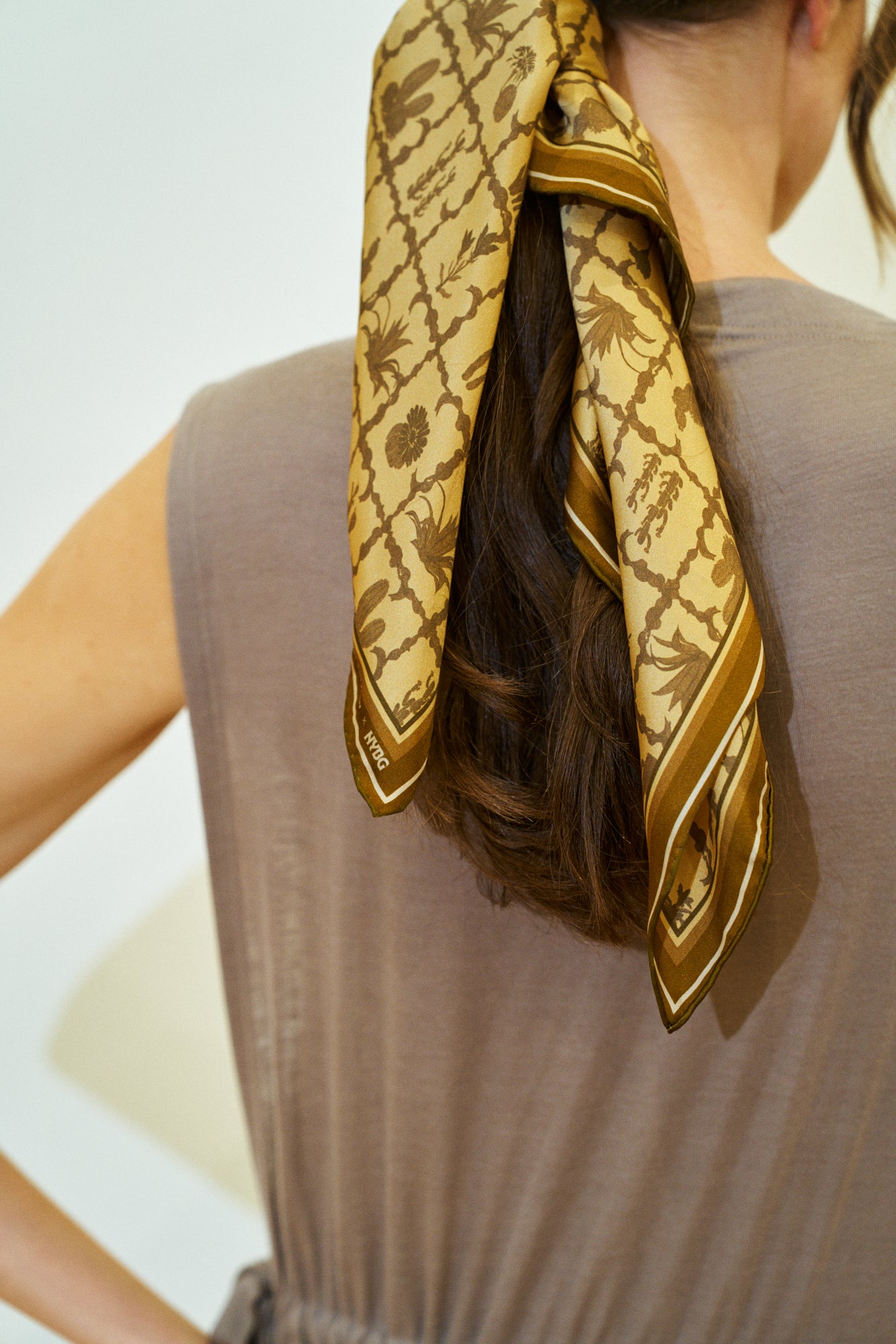 Lost Pattern x NYBG "Oasis Charms" Silk Square Scarf - Coffee