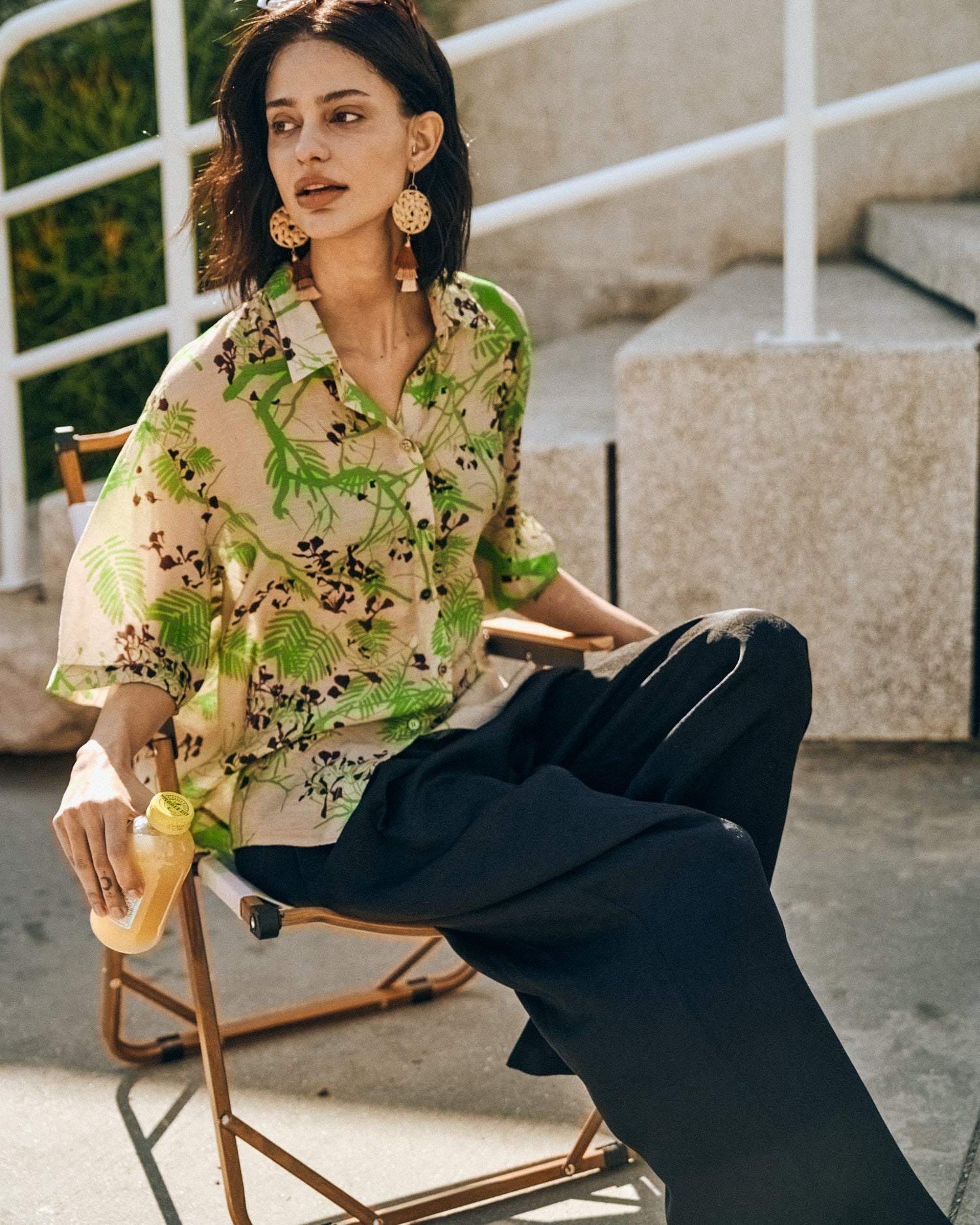 "Beach Blossom" Wide-Leg Palazzo Pants - Black - S - LOST PATTERN Pants