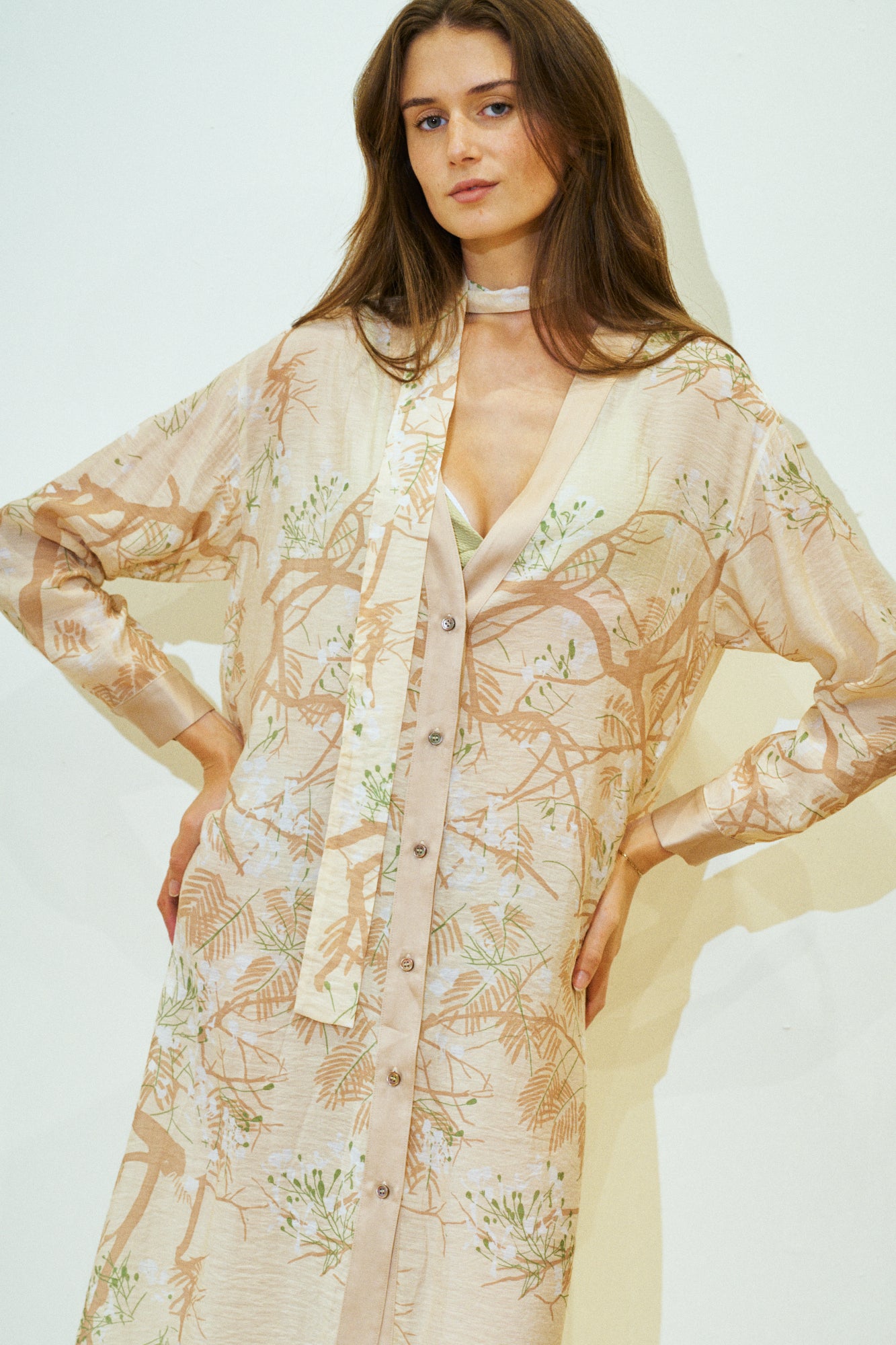 "Coco Dream" Belted Kaftan Dress - Beige
