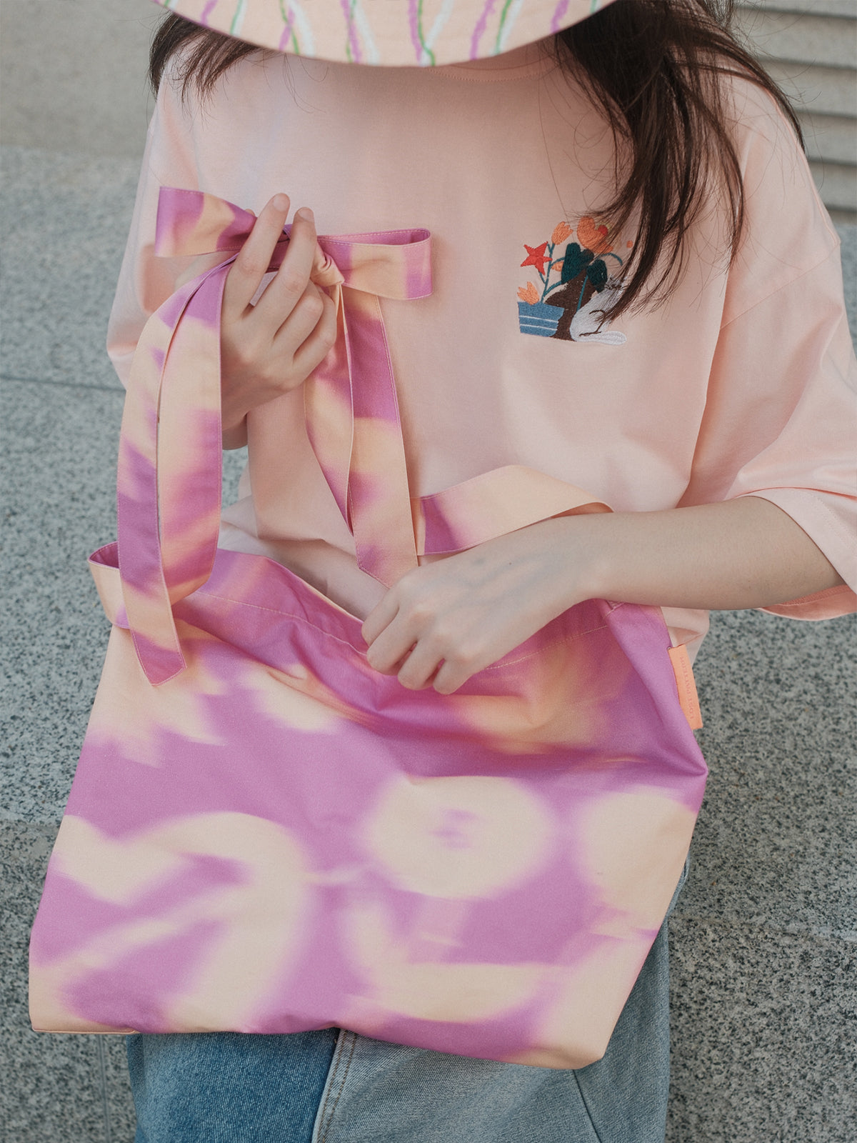 FRIDA x LOST PATTERN "Frida's Dream" Cotton Crossbody Bag - Pink - Pink - LOST PATTERN Tote Bag
