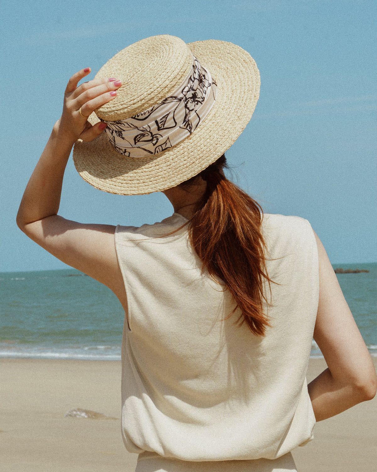 "La Isla" Straw Hat with Ribbon Band - Cream - LOST PATTERN Hats