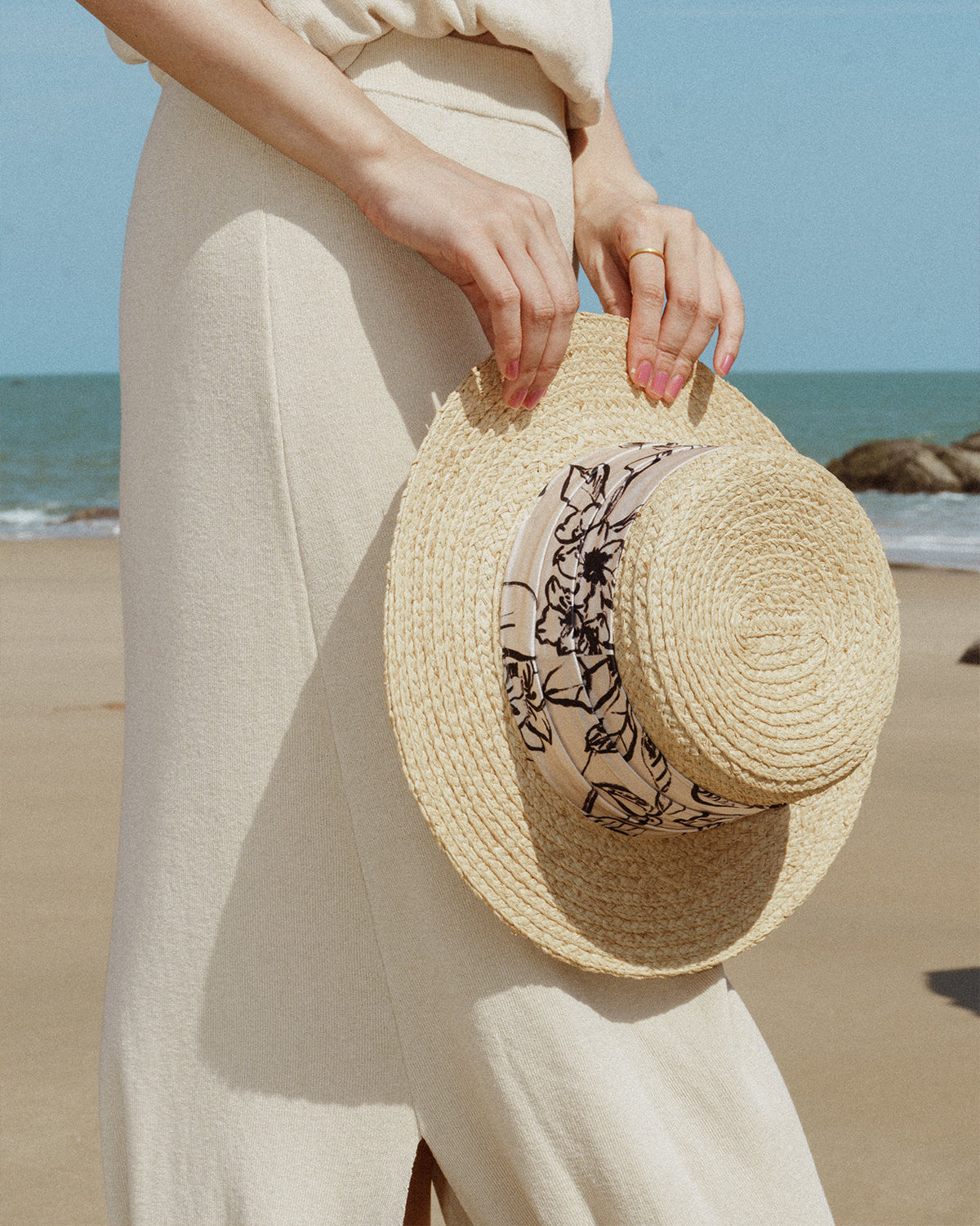 "La Isla" Straw Hat with Ribbon Band - Cream - LOST PATTERN Hats