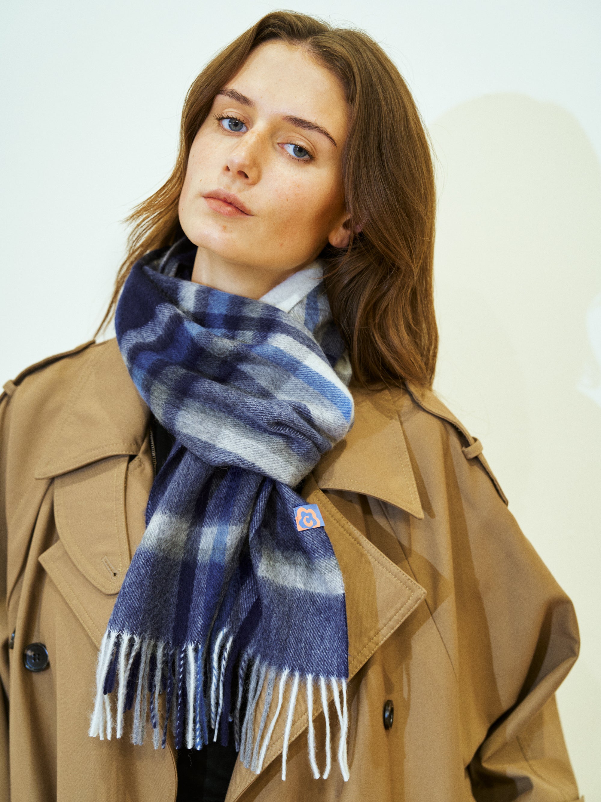 "Plaid" Cashmere Scarf - Dark Blue