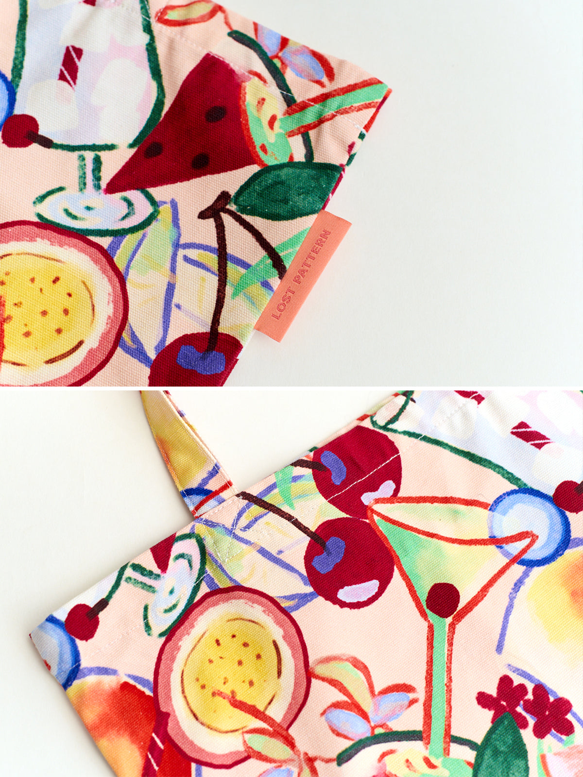 "Party Time" Cotton Tote Bag - Pink - Pink - LOST PATTERN Tote Bag