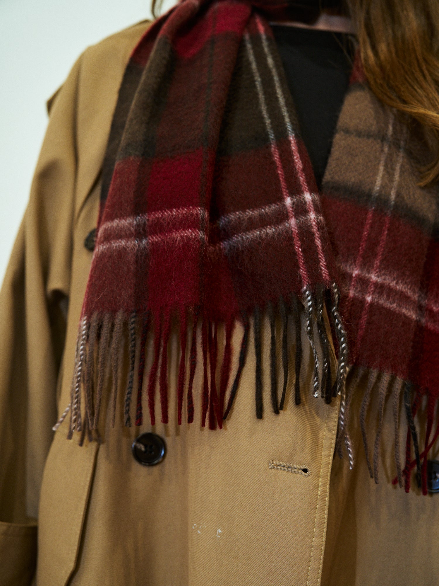 "Plaid" Cashmere Scarf - Dark Red