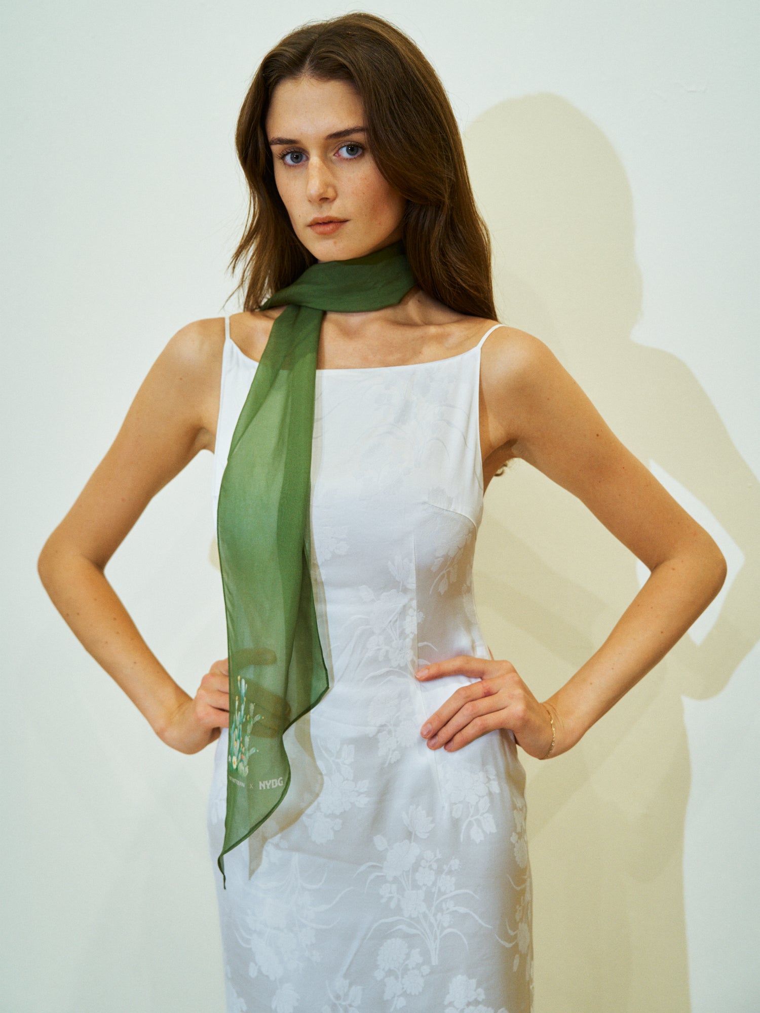 Lost Pattern x NYBG "Oasis Charms" Silk Chiffon Neck Scarf - Green