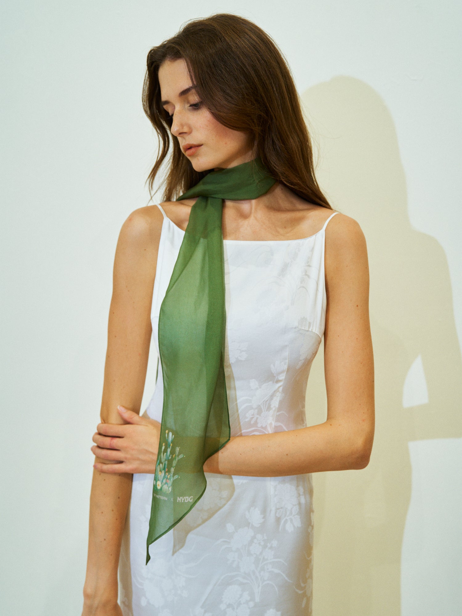 Lost Pattern x NYBG "Oasis Charms" Silk Chiffon Neck Scarf - Green