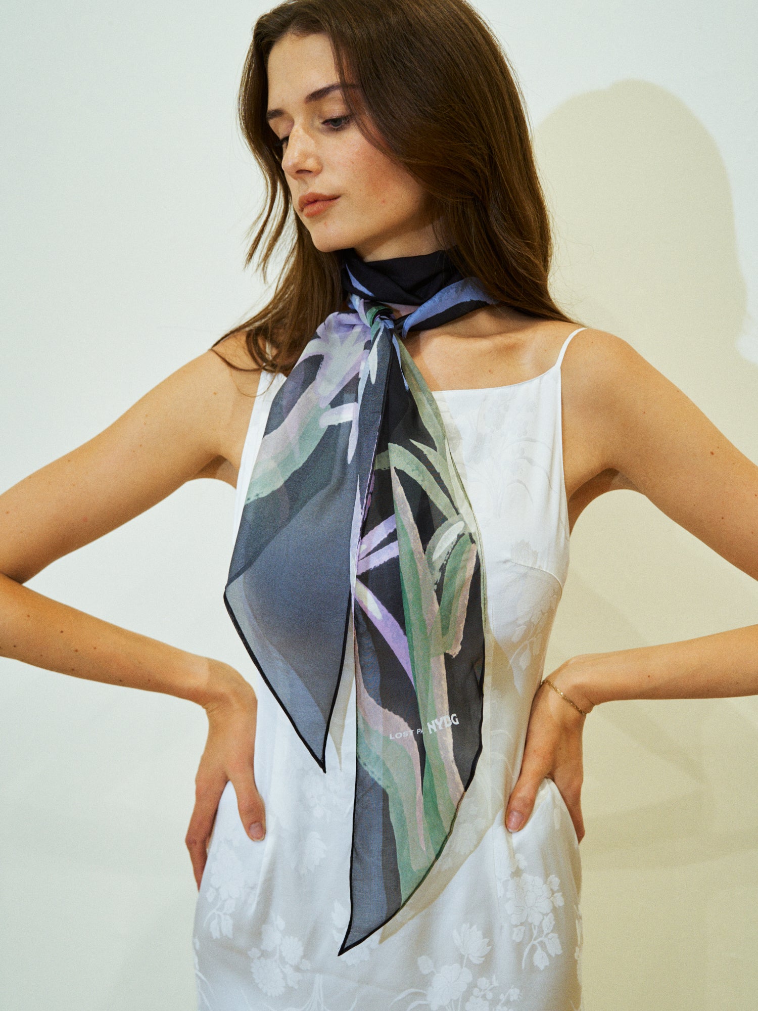 Lost Pattern x NYBG "Oasis Charms" Silk Chiffon Neck Scarf - Black