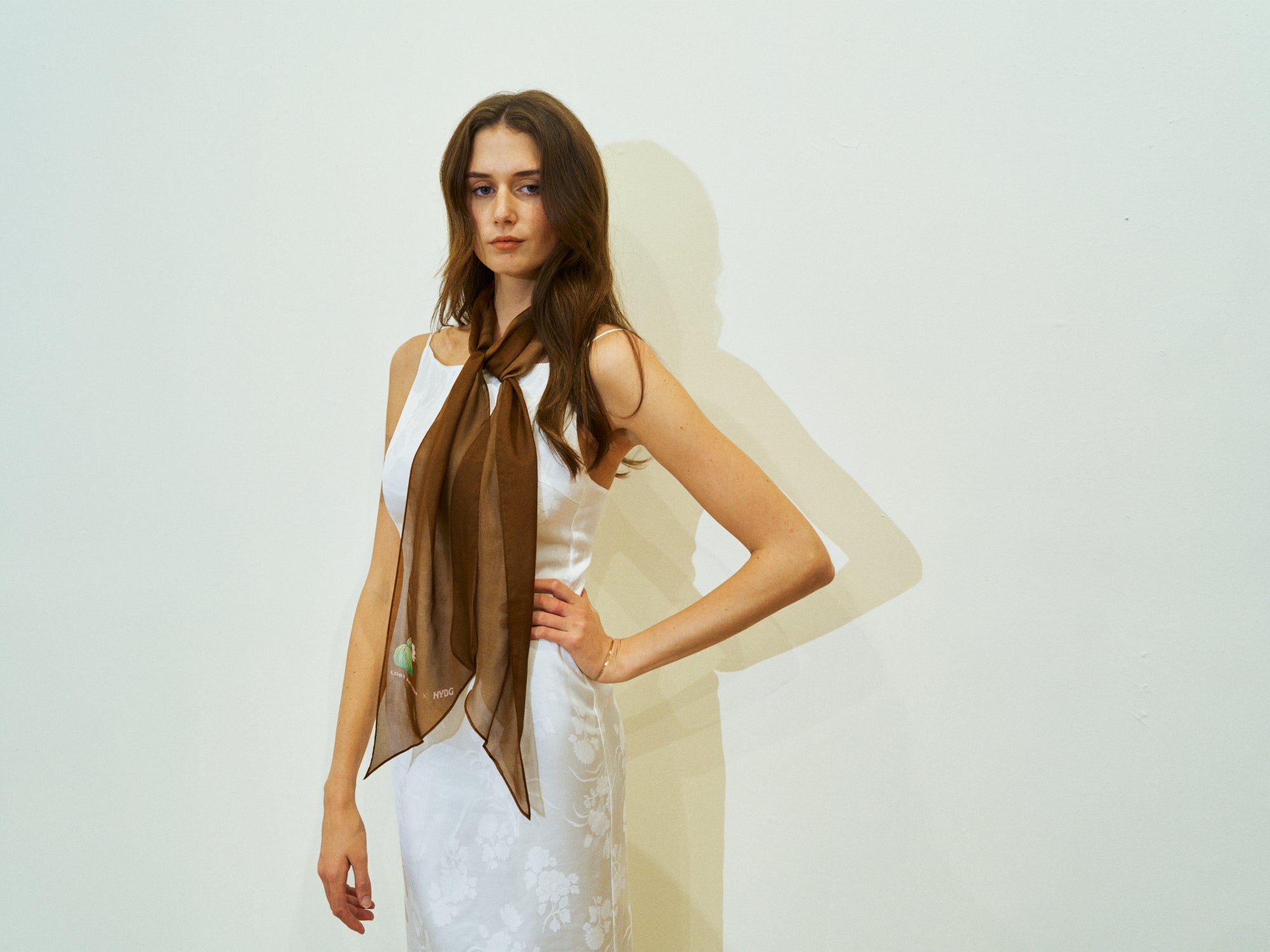 Lost Pattern x NYBG "Oasis Charms" Silk Chiffon Neck Scarf - Coffee