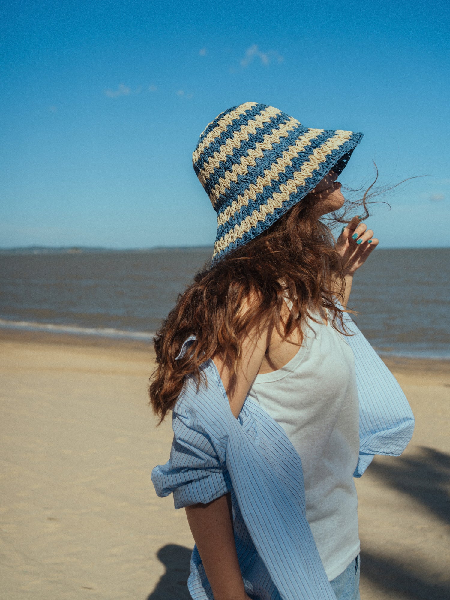 "Linea" Packable Straw Hat - Blue