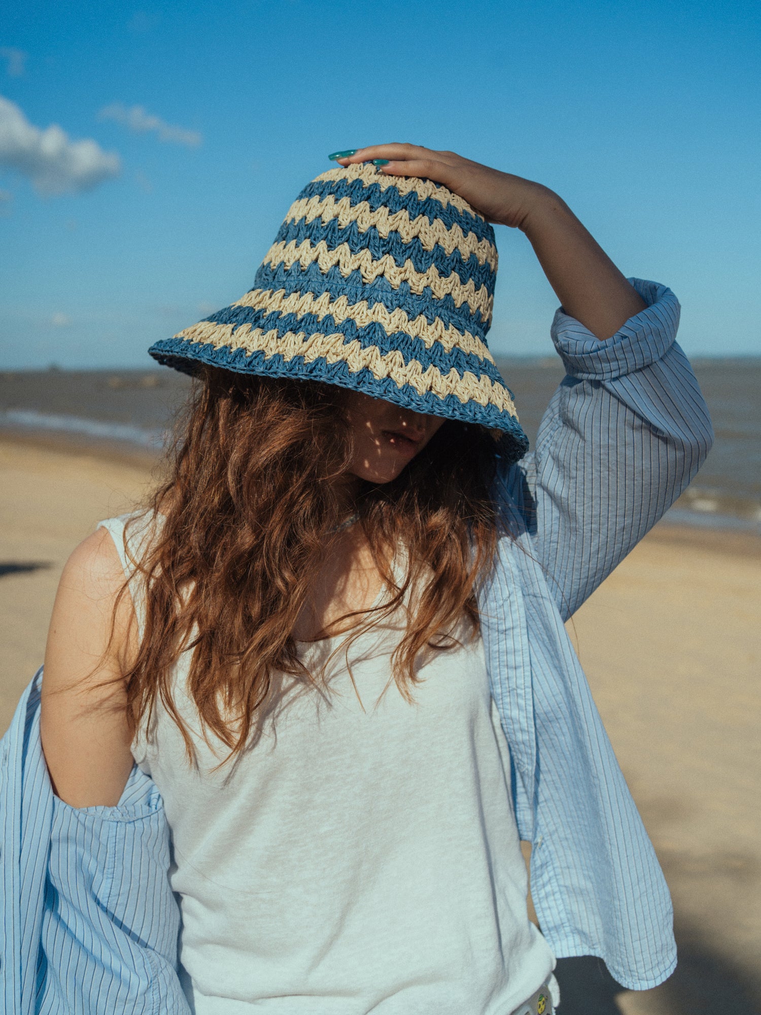 "Linea" Packable Straw Hat - Blue